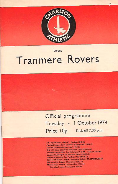 Match Programme for 01/10/1974