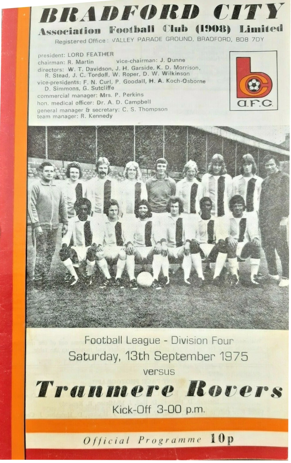 Match Programme for 13/09/1975