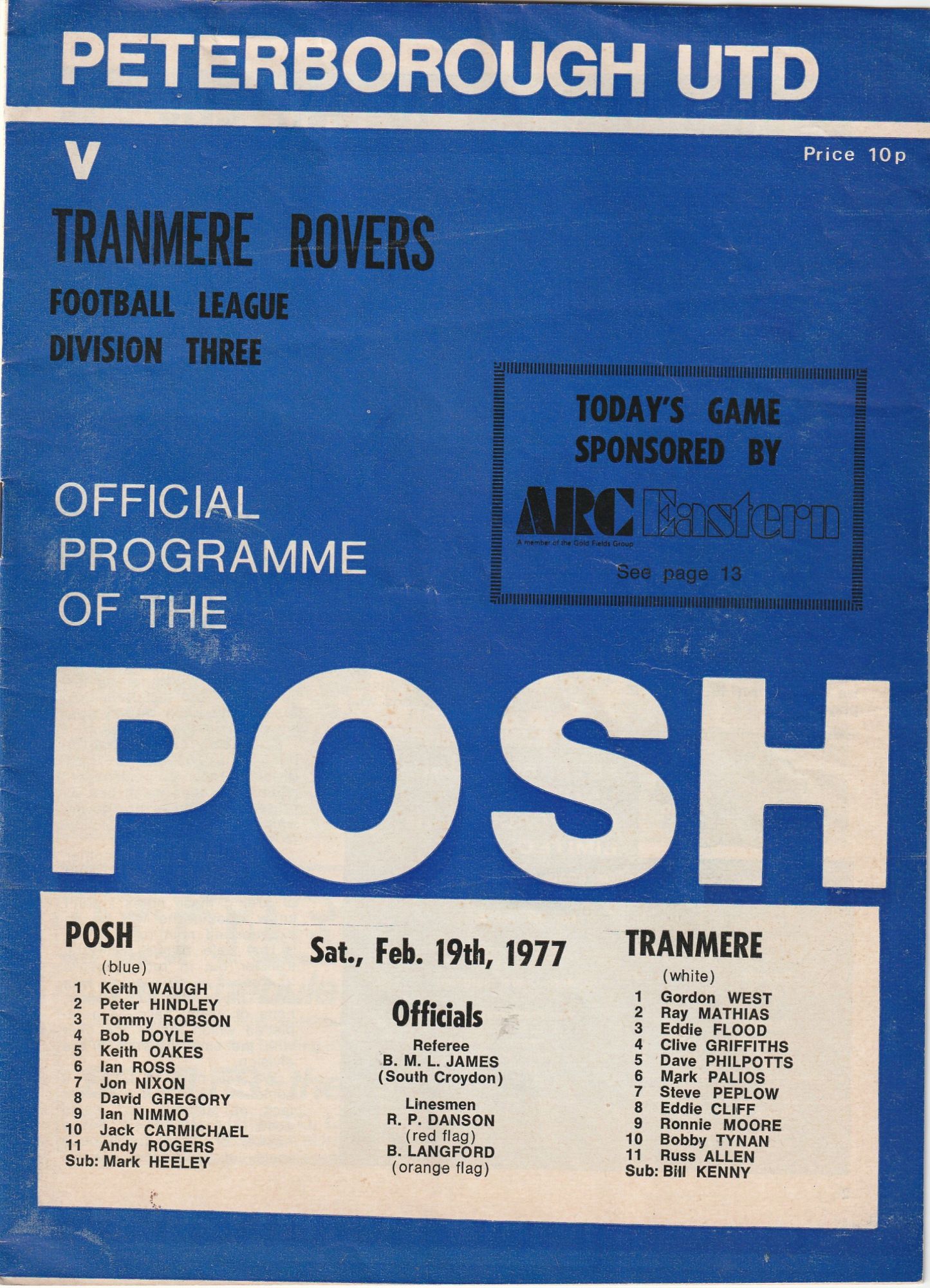 Match Programme for 19/02/1977