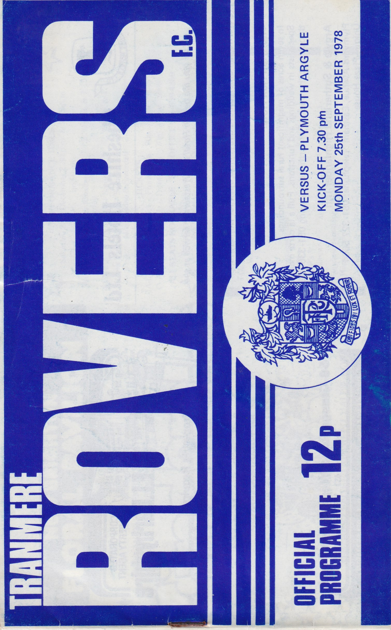 Match Programme for 25/09/1978