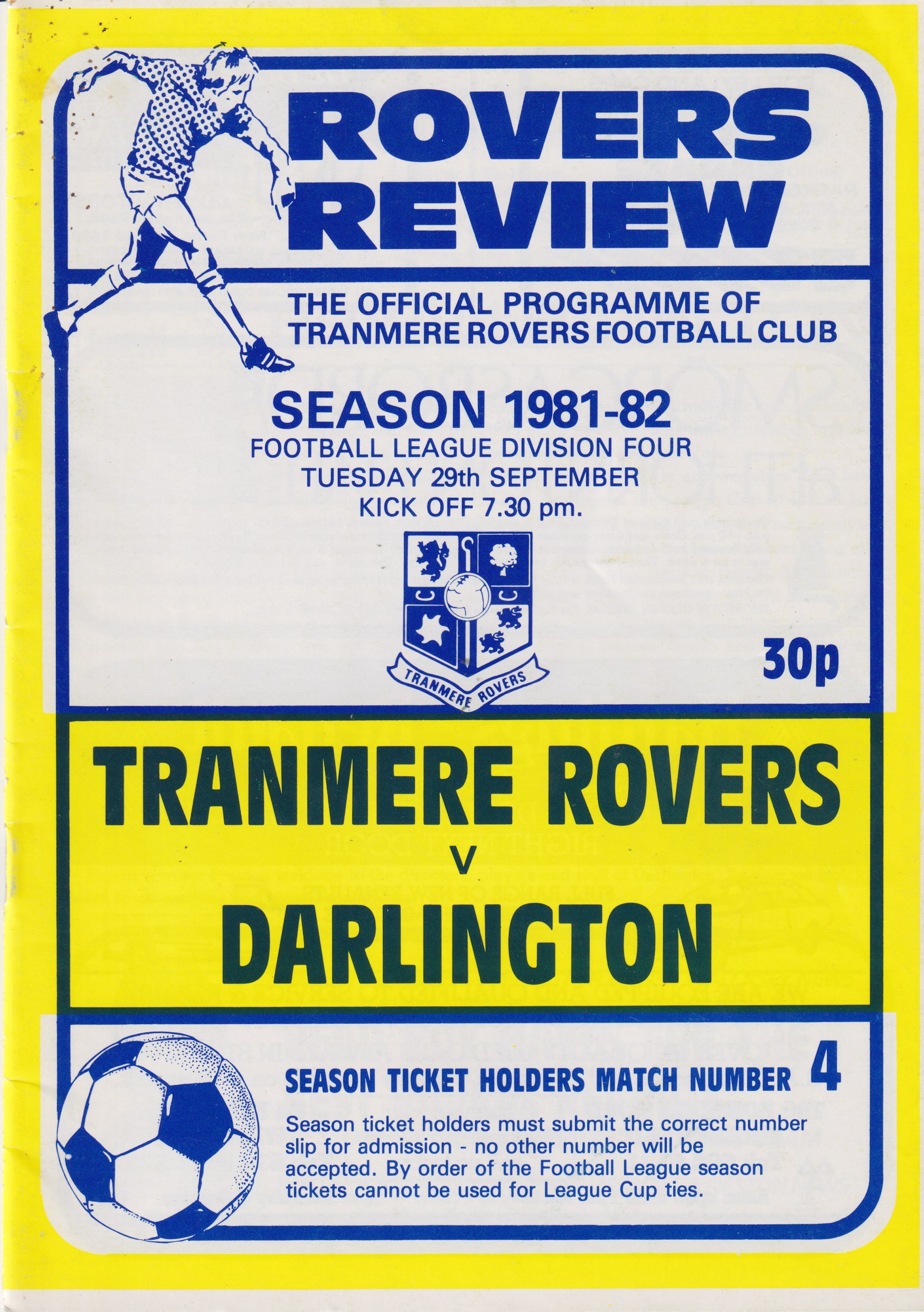 Match Programme for 29/09/1981