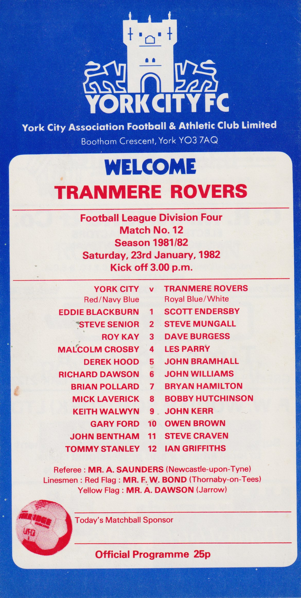 Match Programme for 23/01/1982