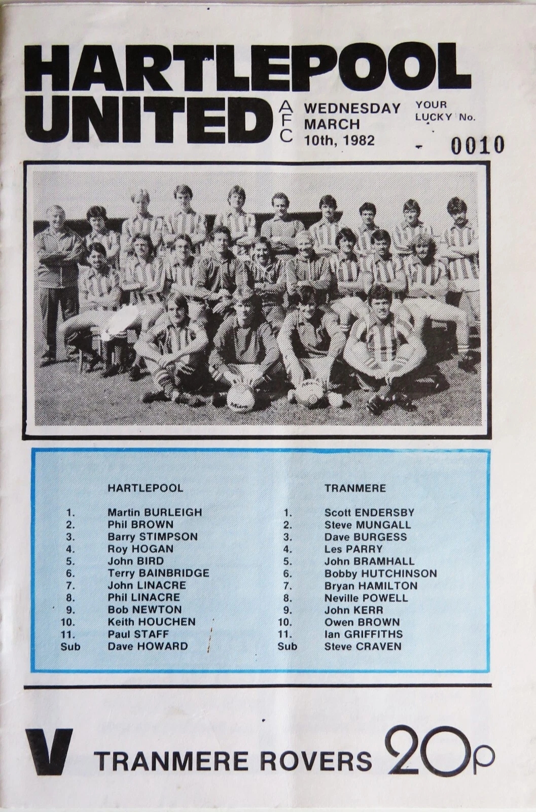 Match Programme for 10/03/1982