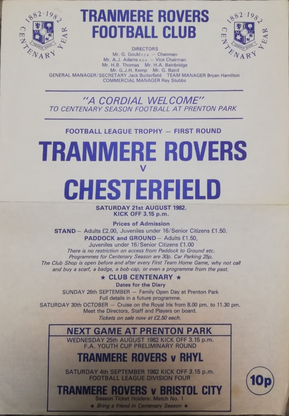 Match Programme for 21/08/1982