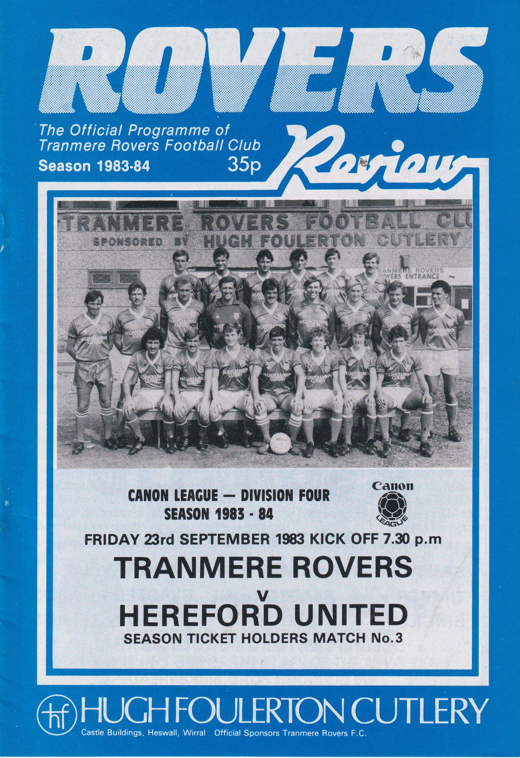 Match Programme for 23/09/1983