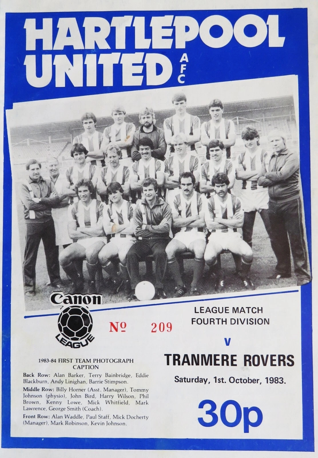 Match Programme for 01/10/1983