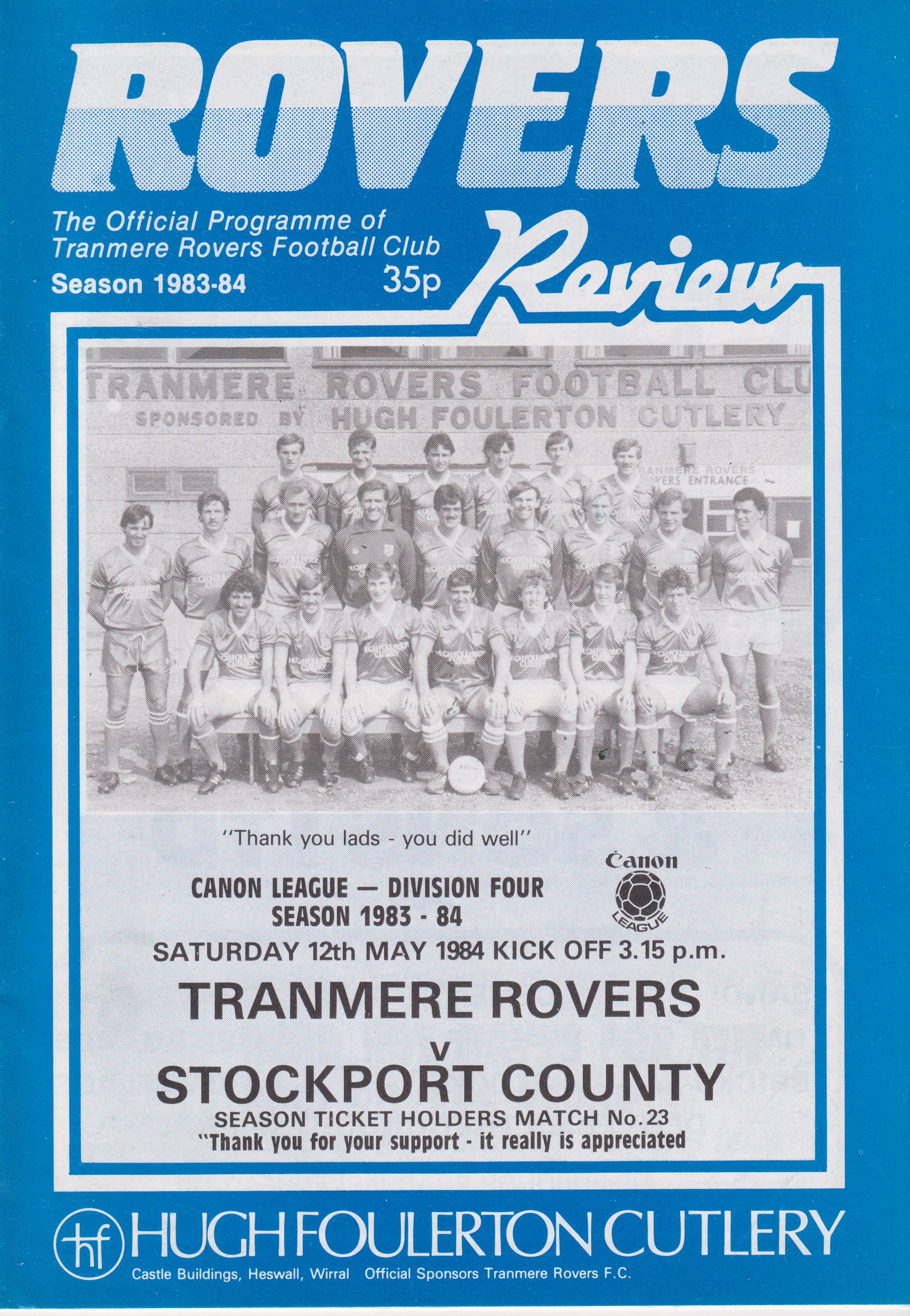 Match Programme for 12/05/1984