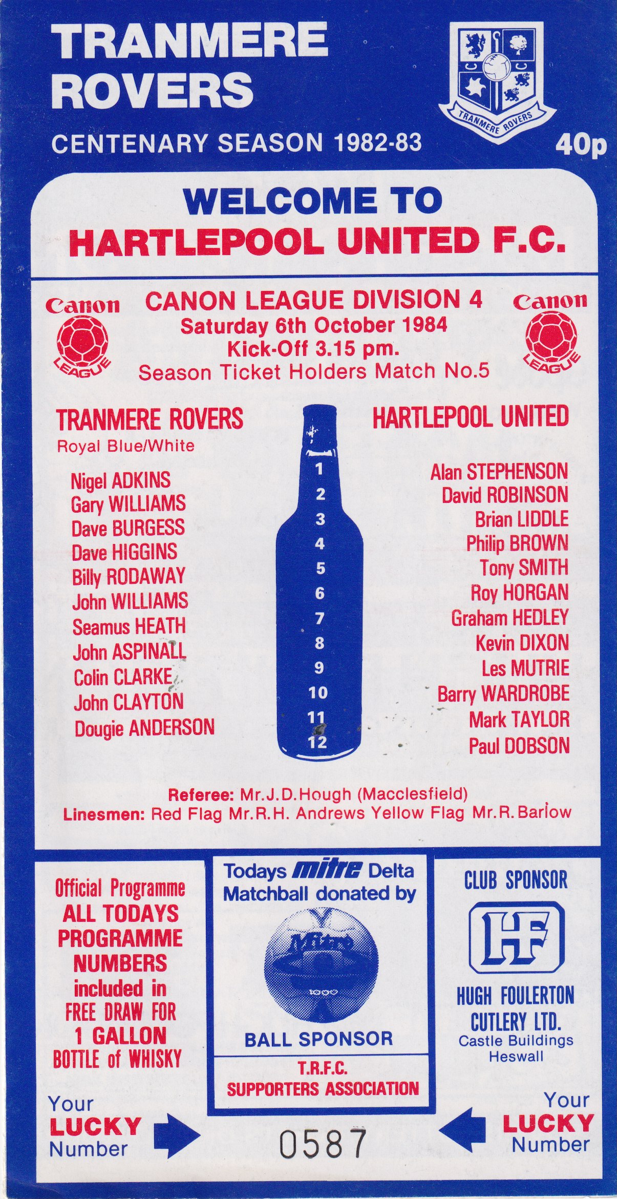Match Programme for 06/10/1984