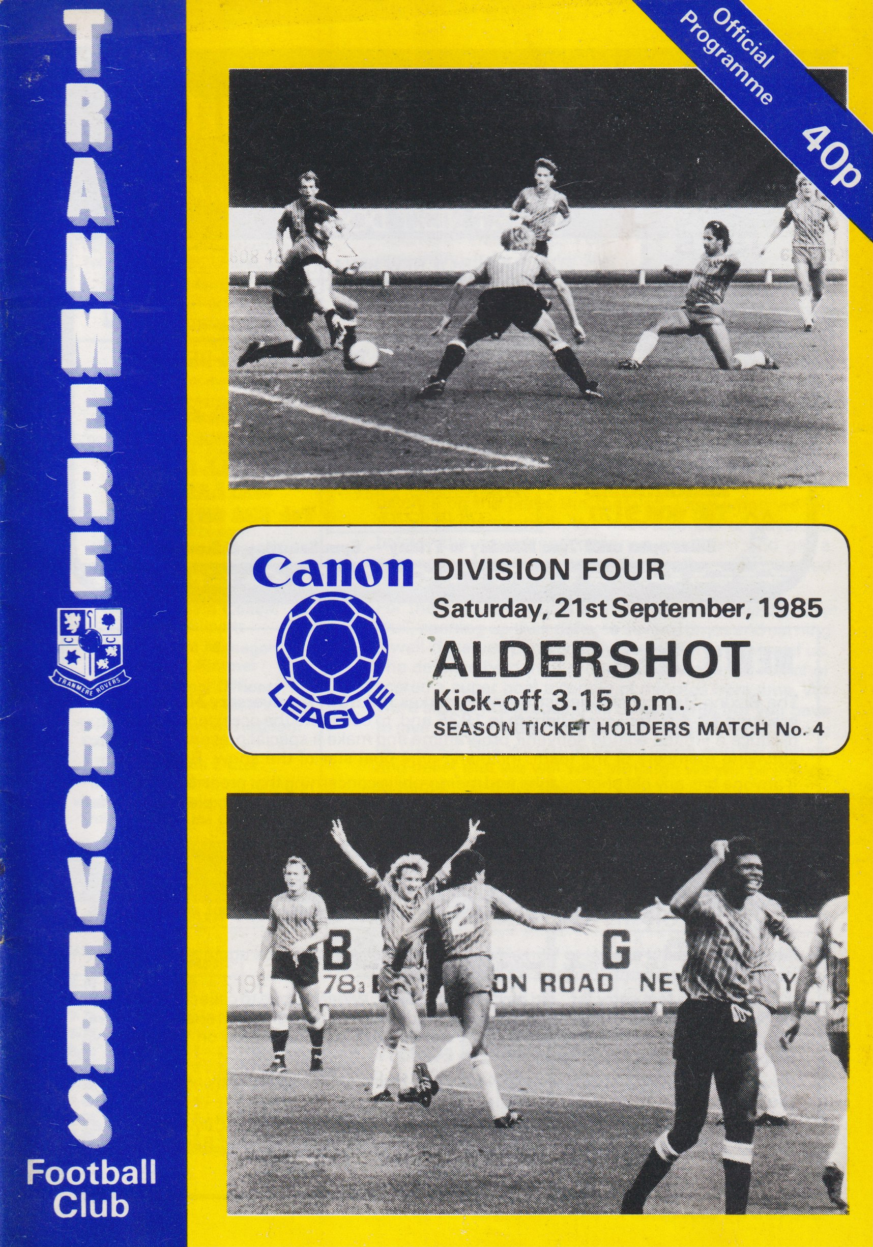 Match Programme for 21/09/1985