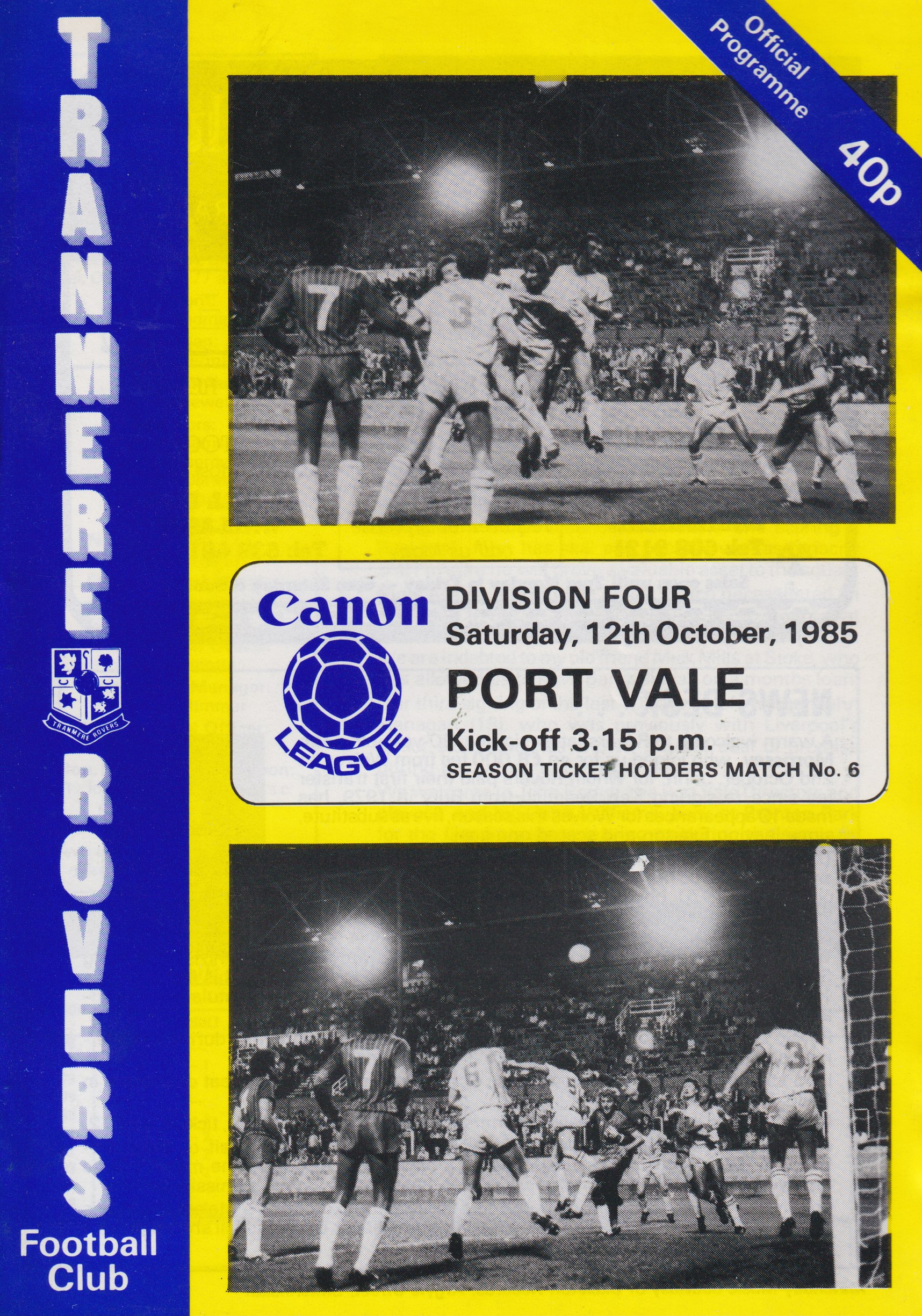 Match Programme for 12/10/1985