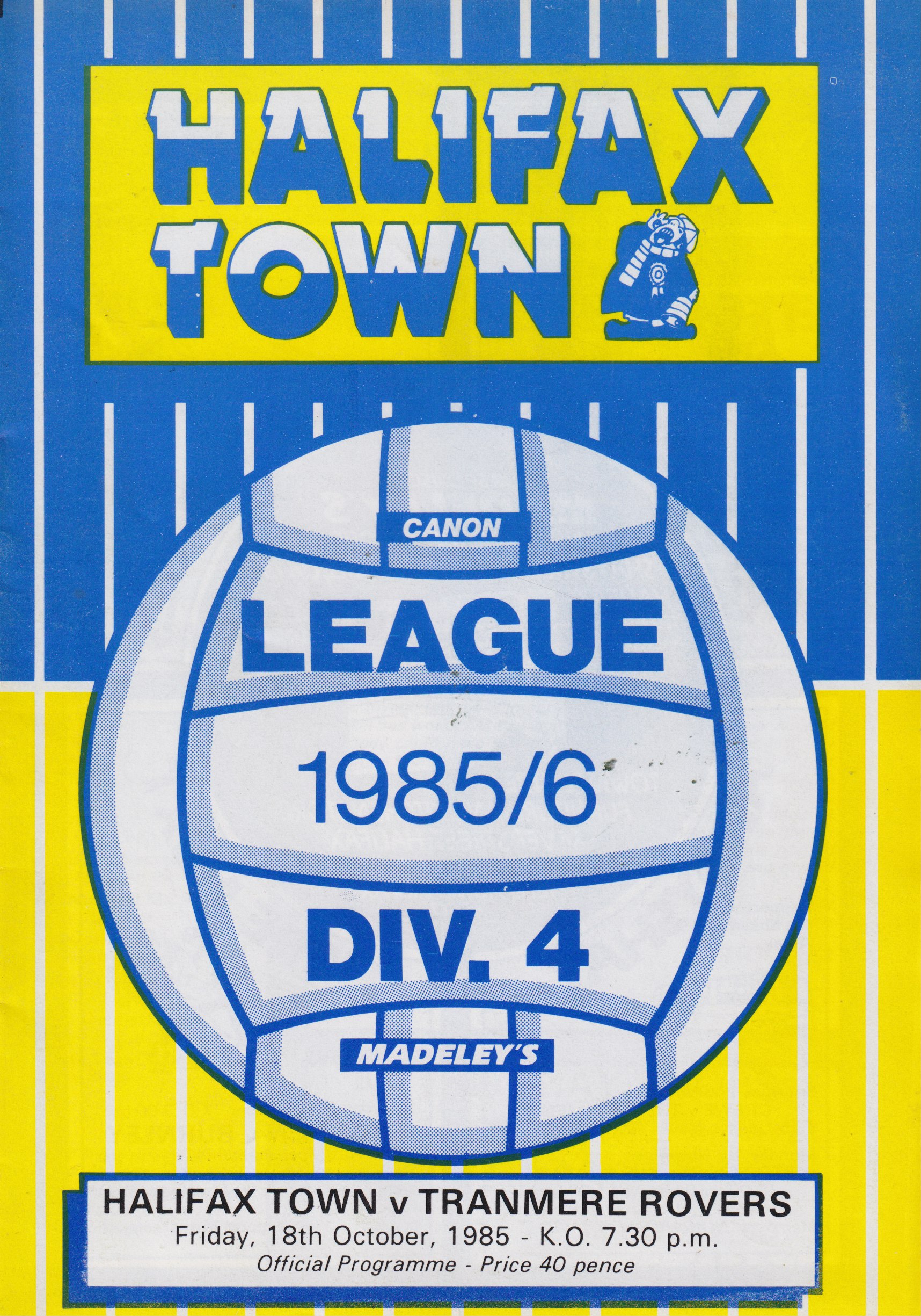 Match Programme for 18/10/1985