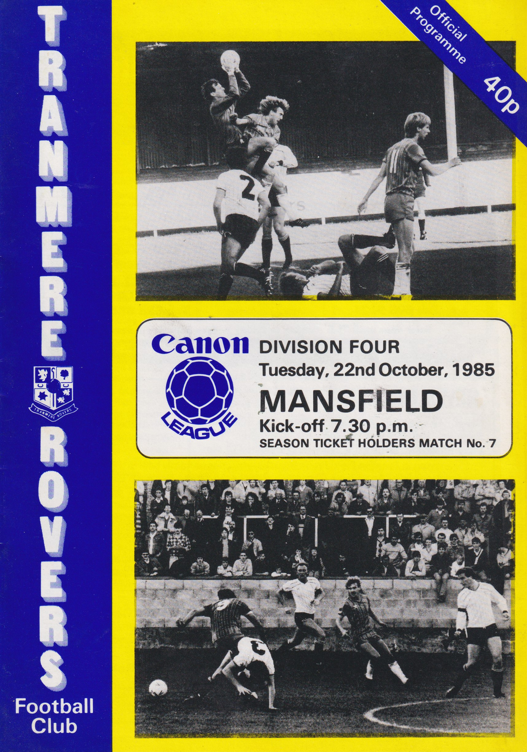 Match Programme for 22/10/1985