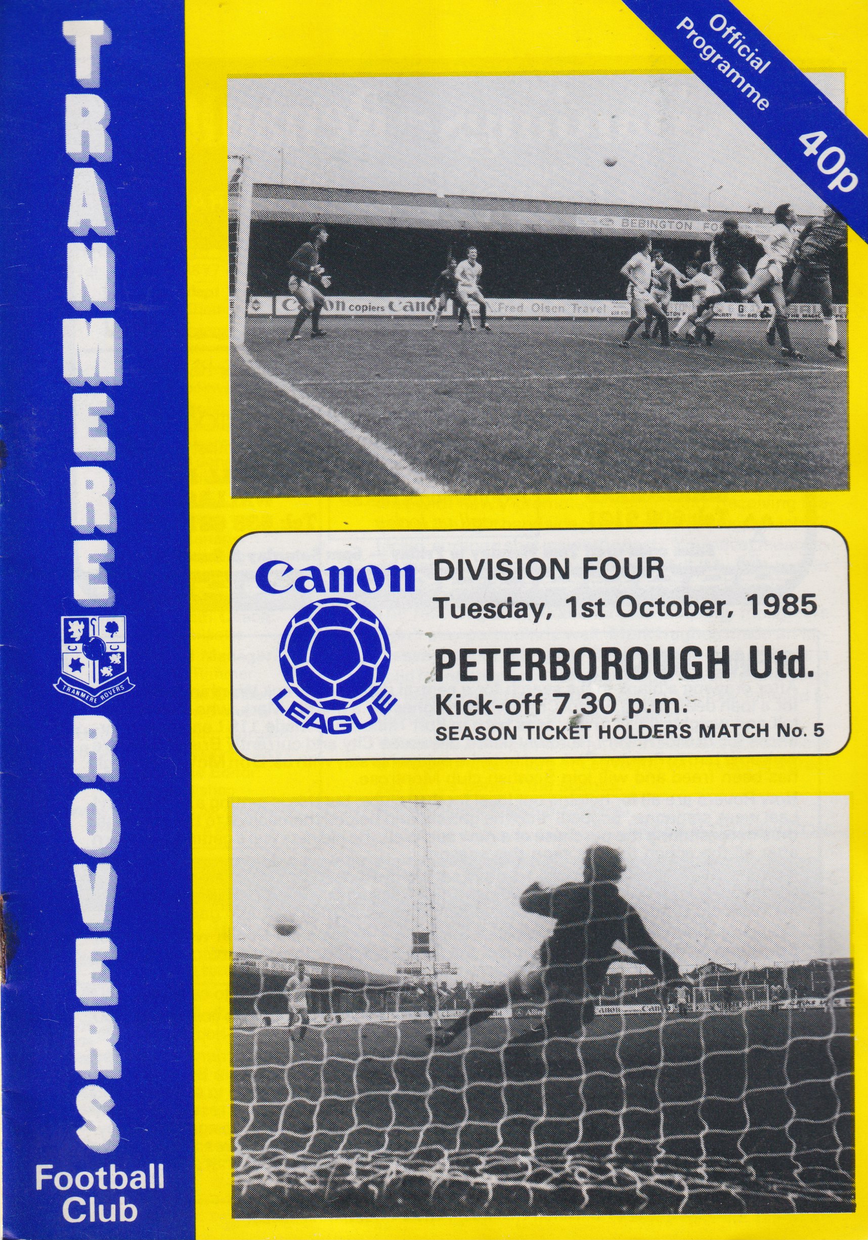 Match Programme for 29/10/1985