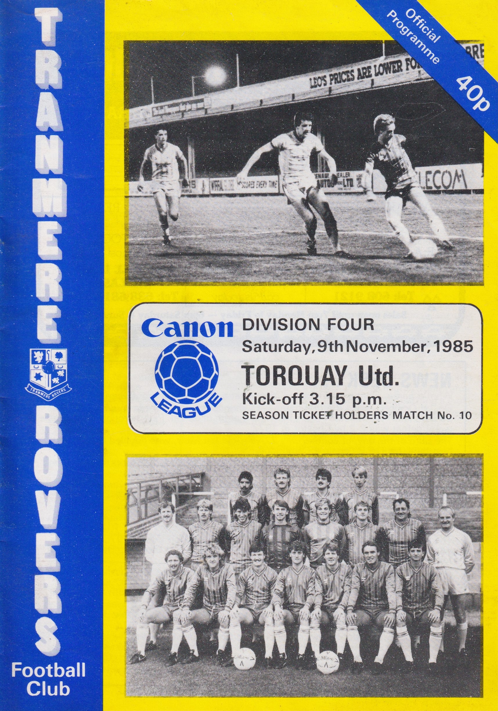 Match Programme for 09/11/1985