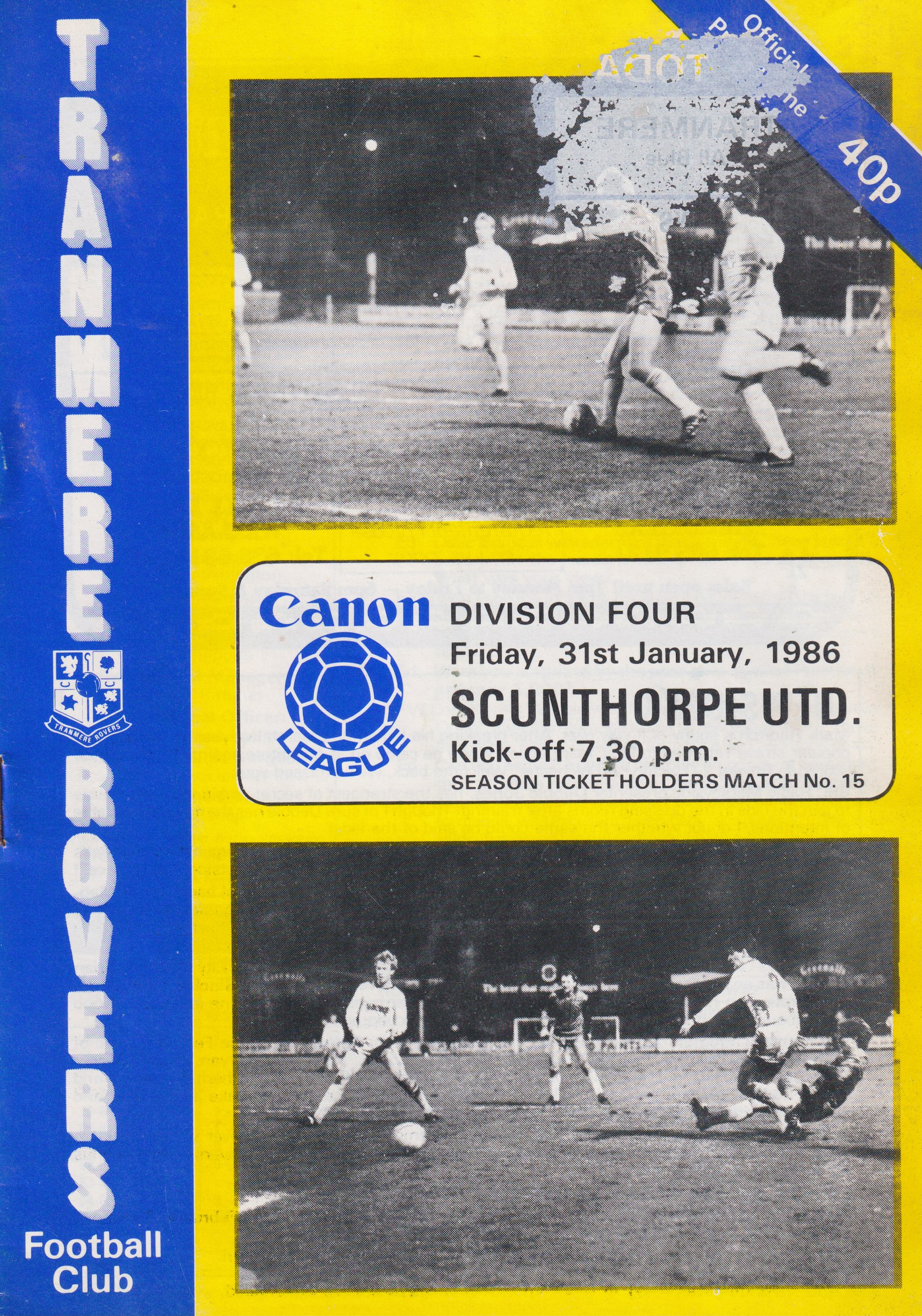 Match Programme for 31/01/1986