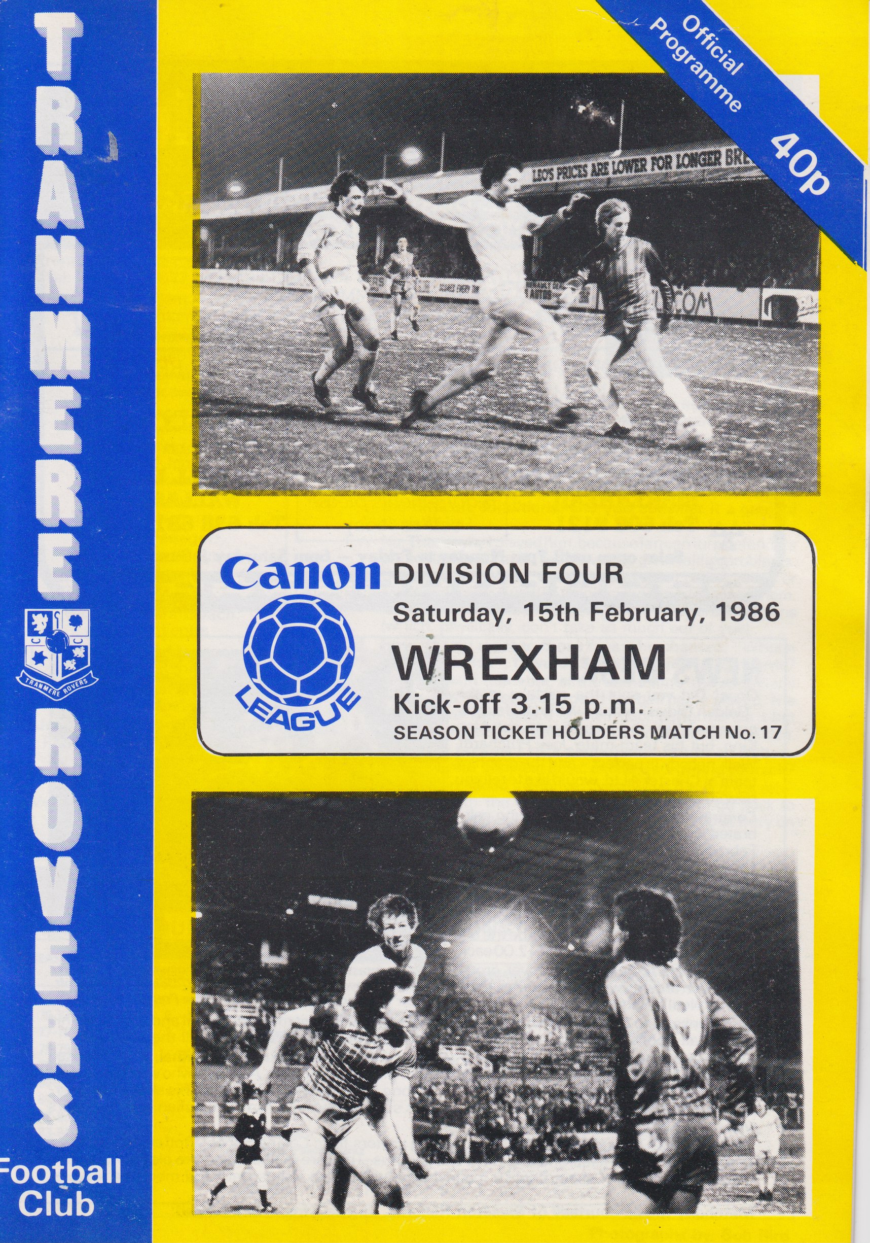 Match Programme for 15/02/1986