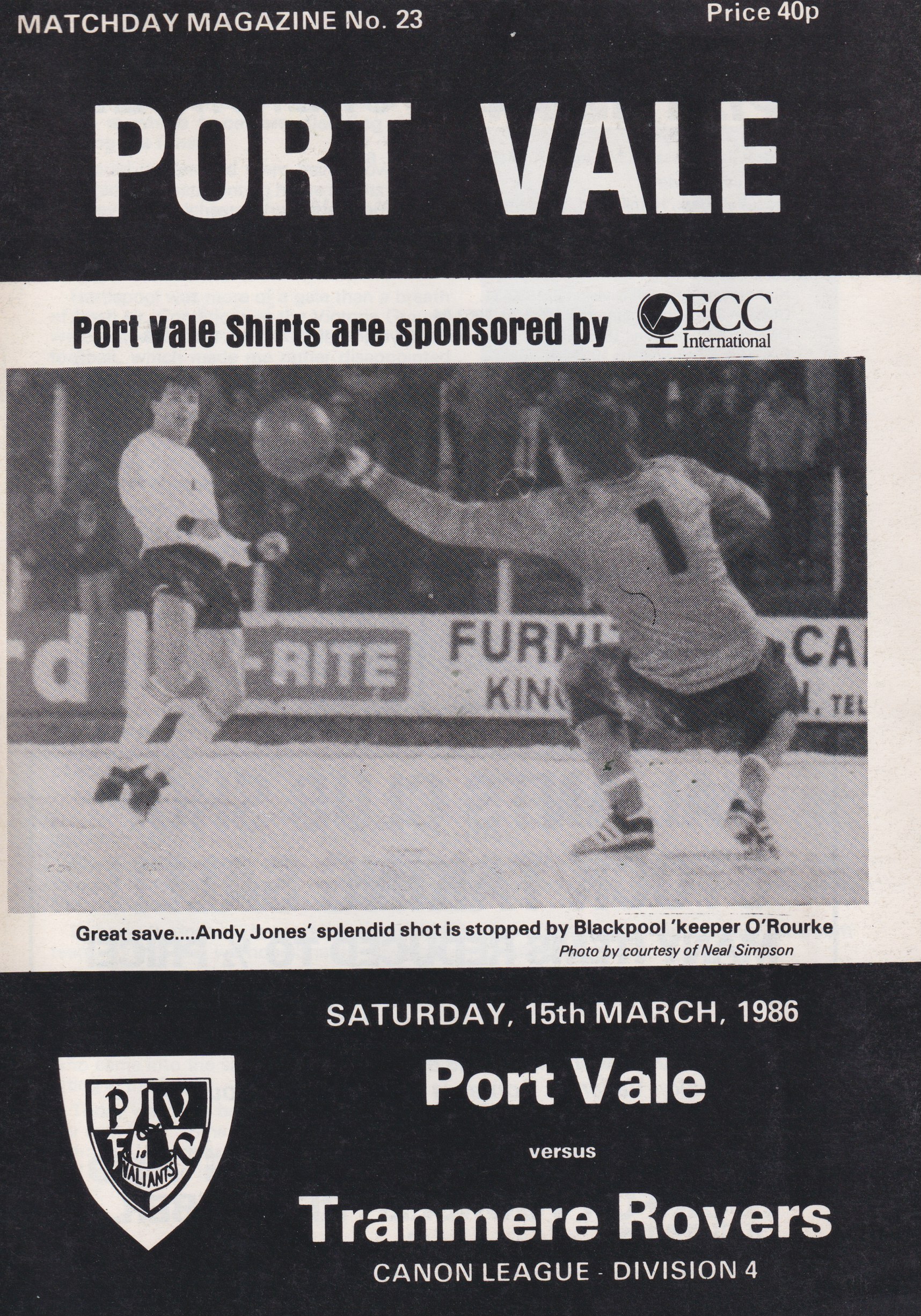 Match Programme for 15/03/1986