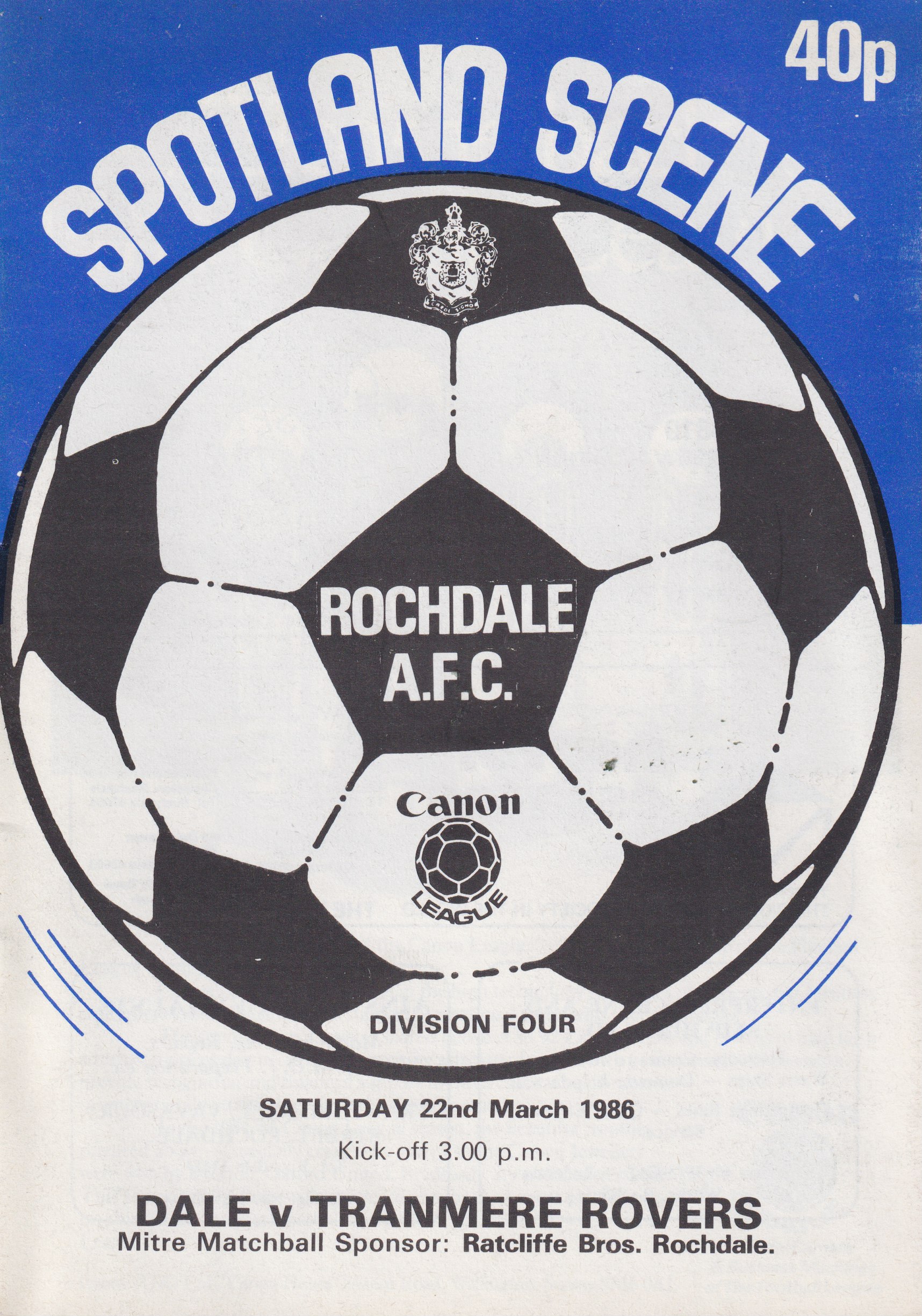 Match Programme for 22/03/1986