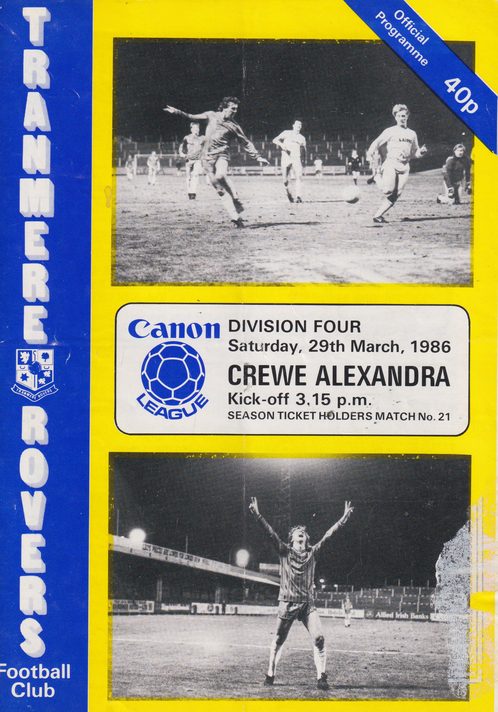 Match Programme for 29/03/1986