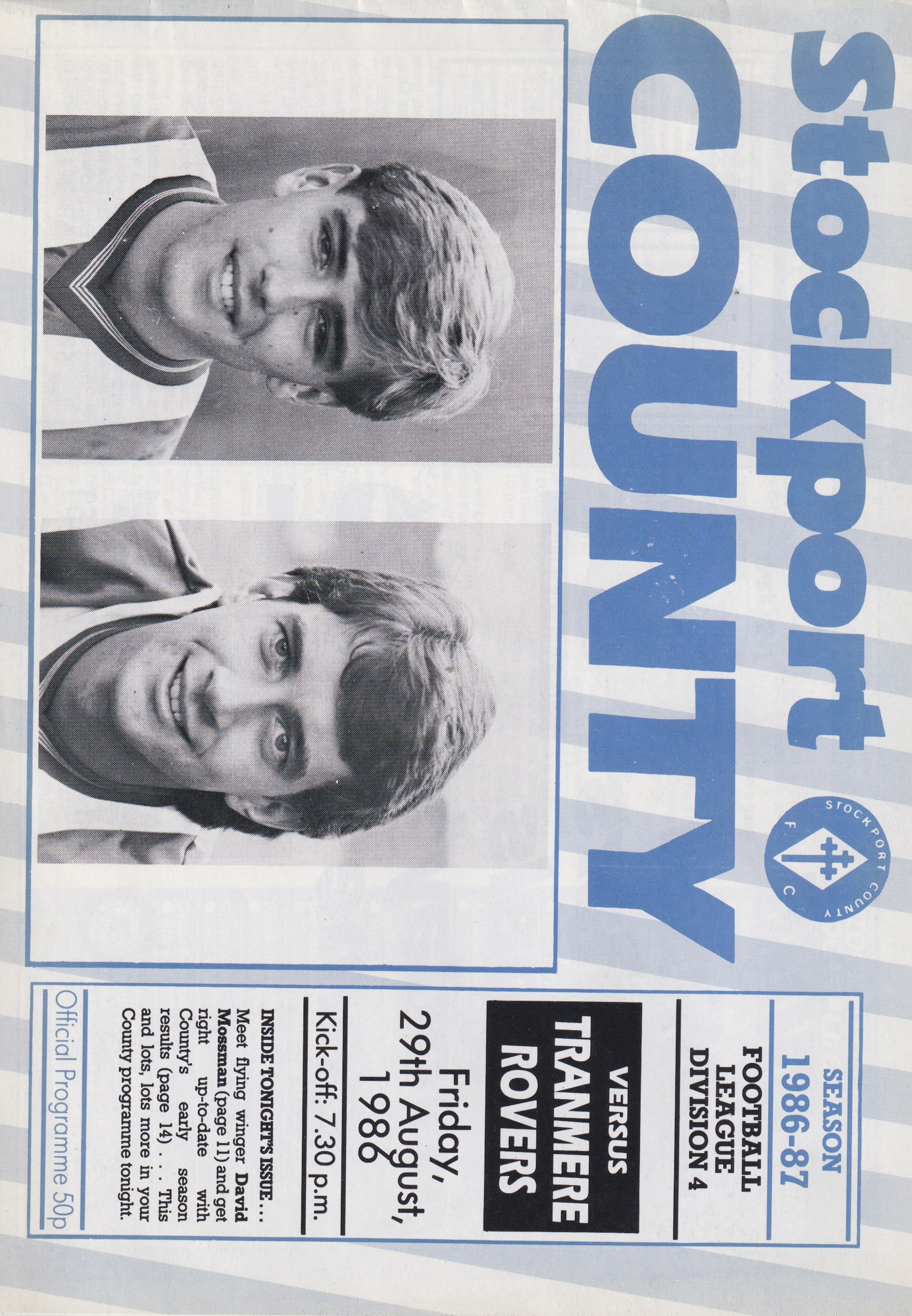 Match Programme for 29/08/1986