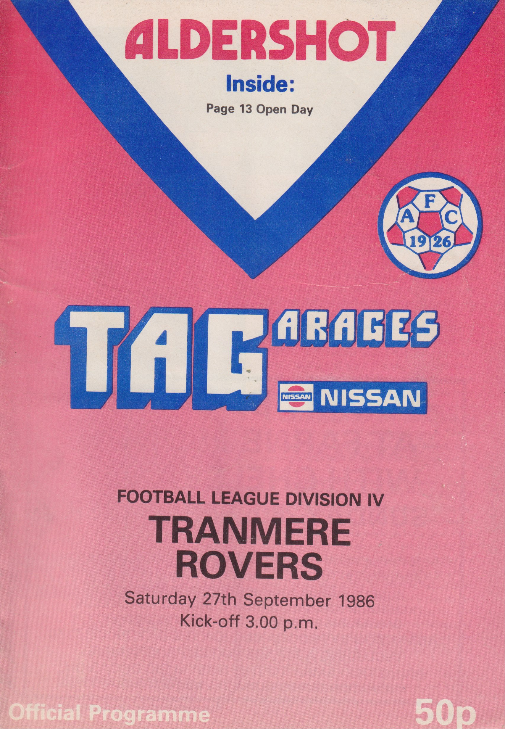 Match Programme for 27/09/1986