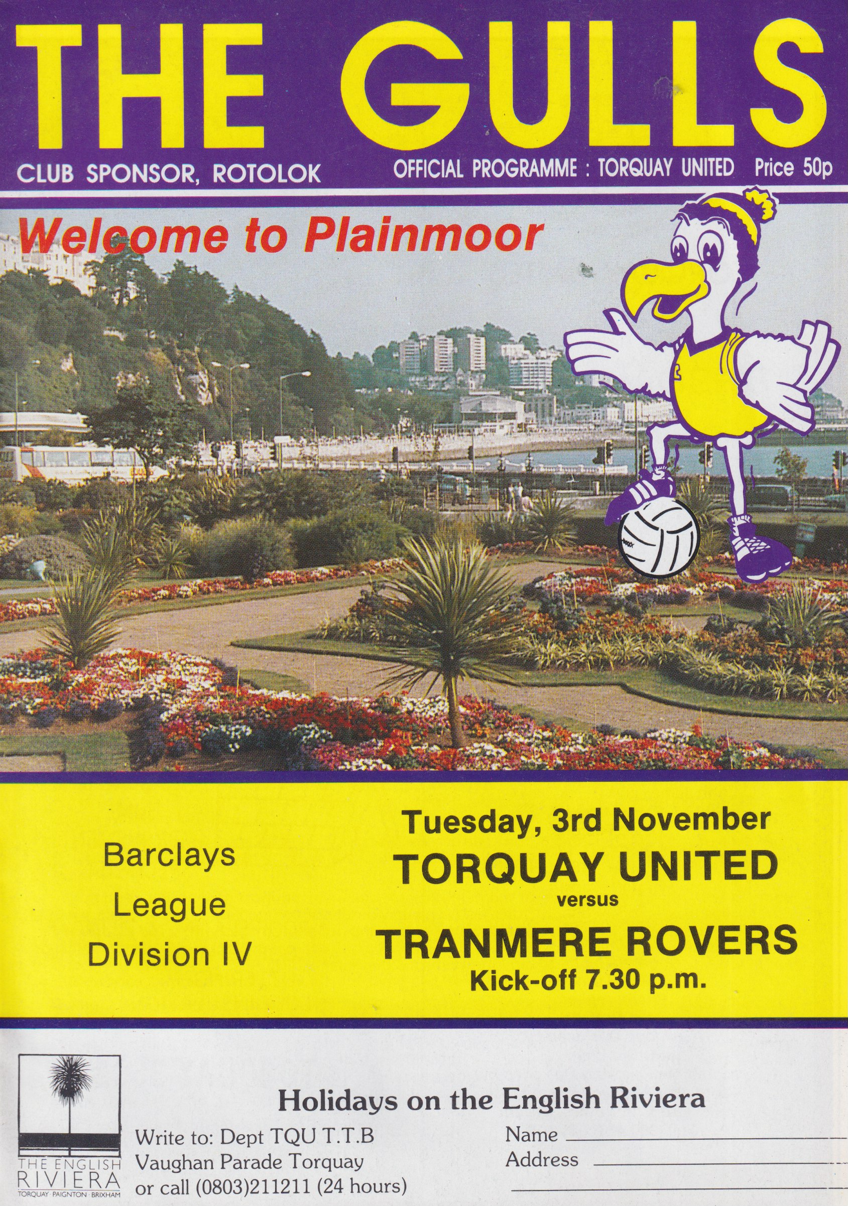 Match Programme for 03/11/1987