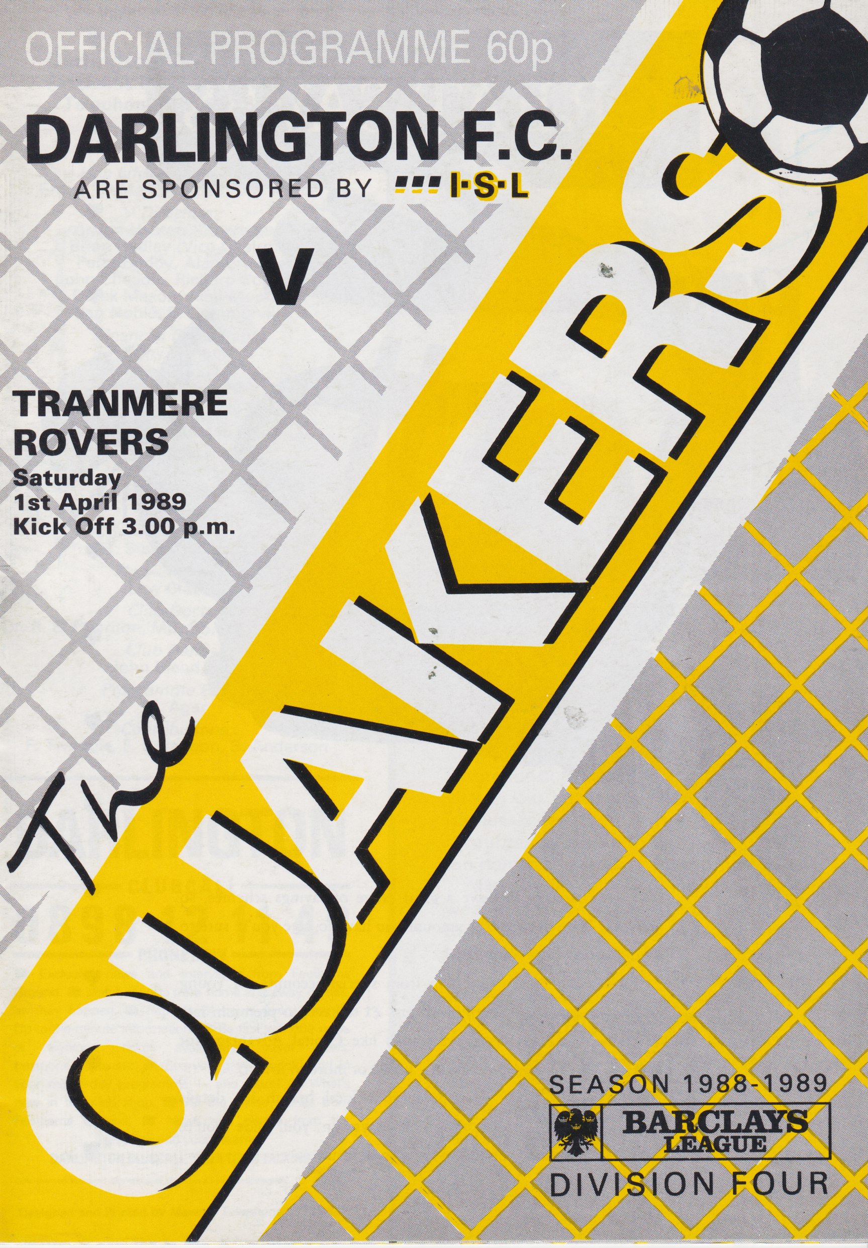 Match Programme for 01/04/1989