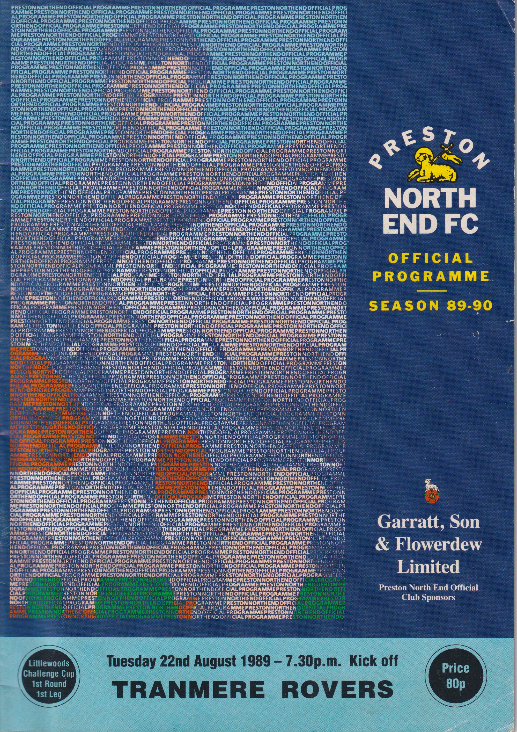 Match Programme for 22/08/1989