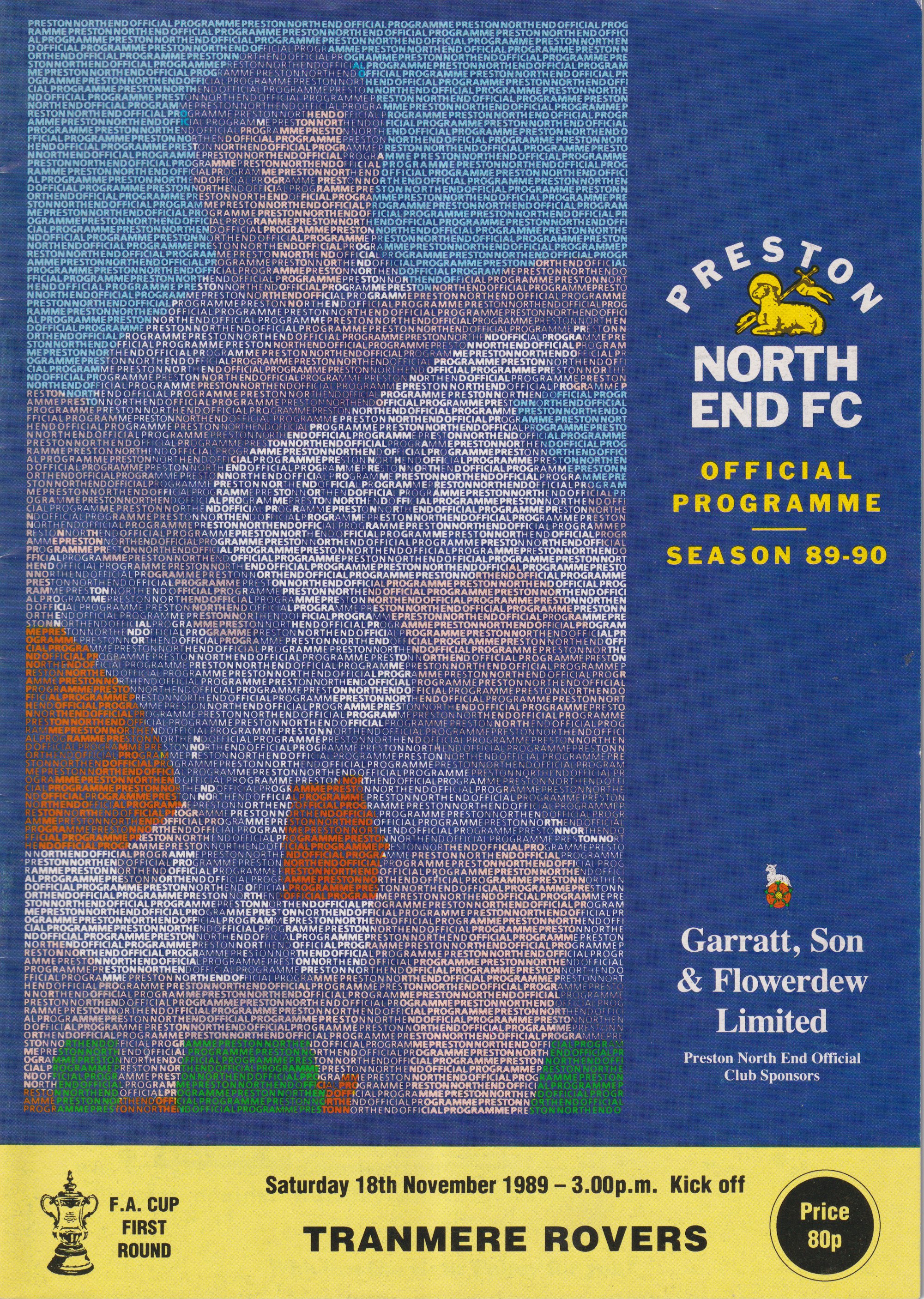 Match Programme for 18/11/1989