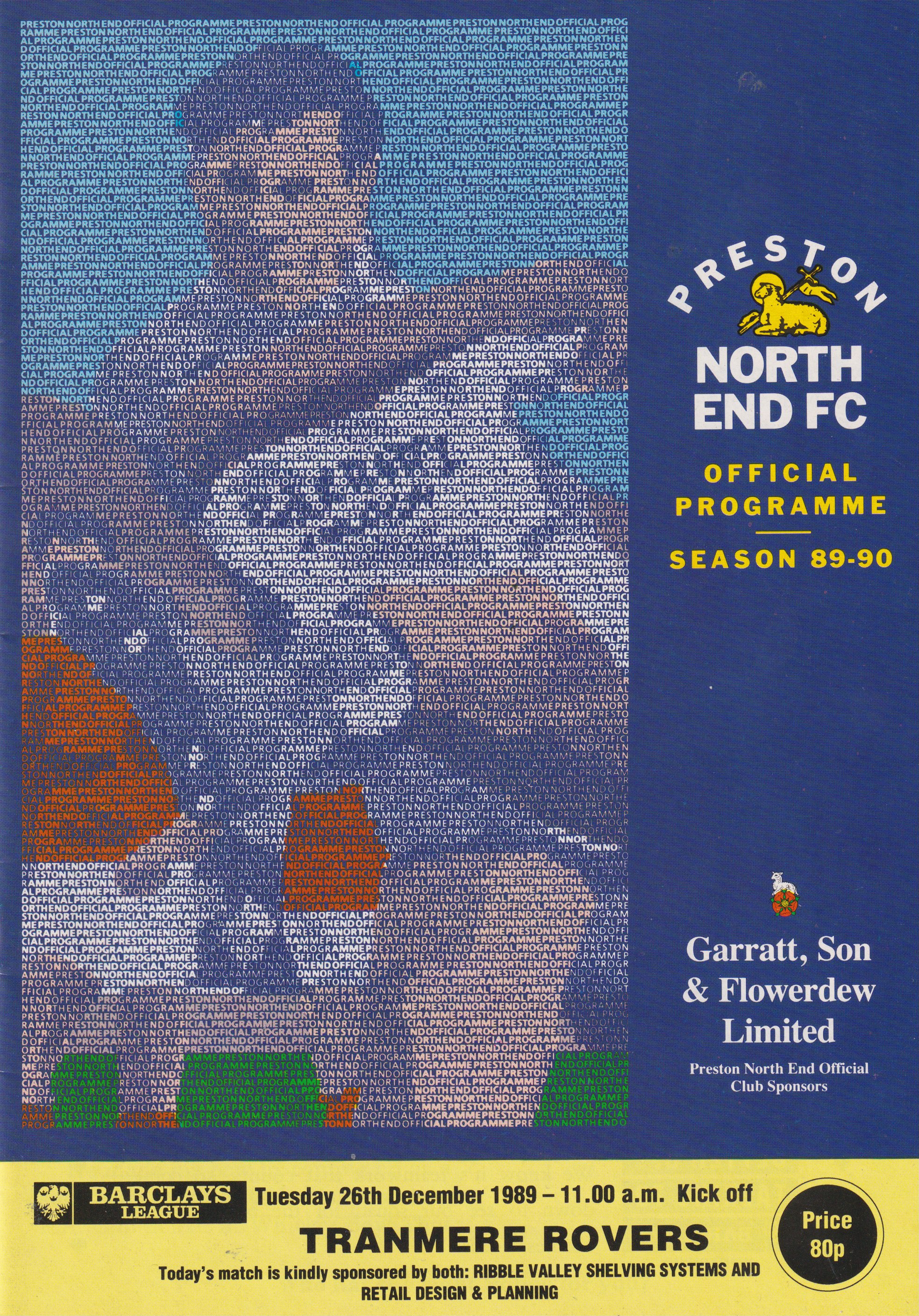 Match Programme for 26/12/1989