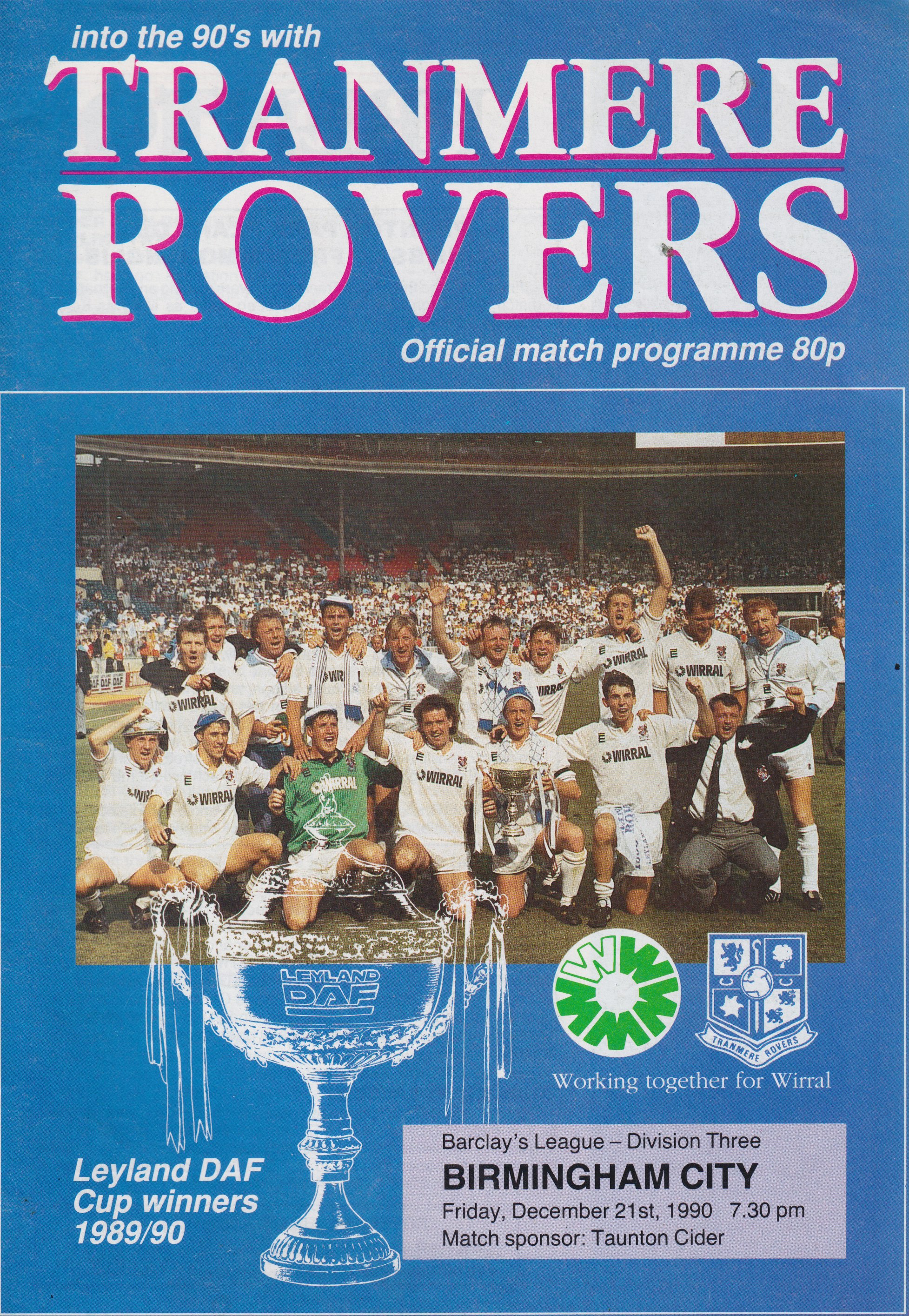 Match Programme for 21/12/1990