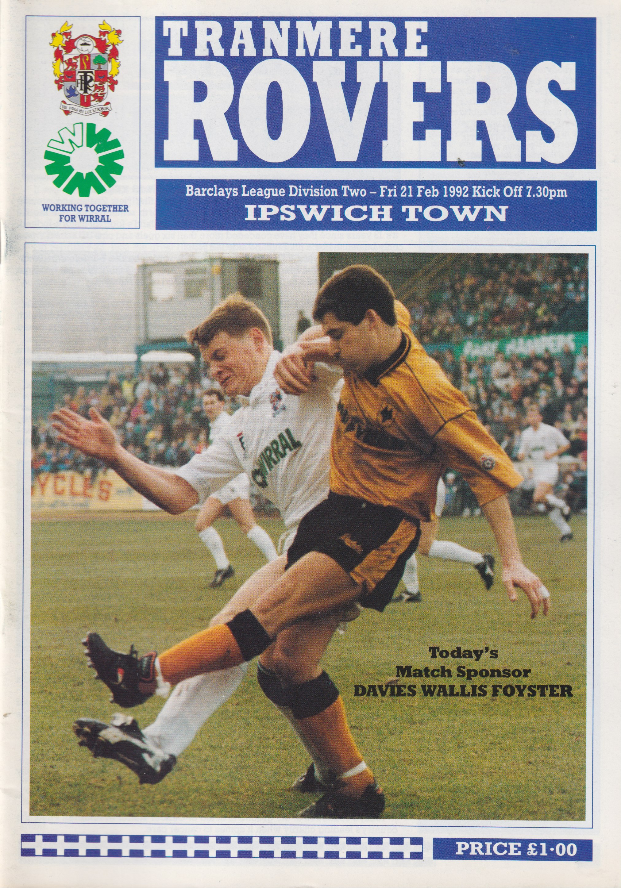 Match Programme for 21/02/1992