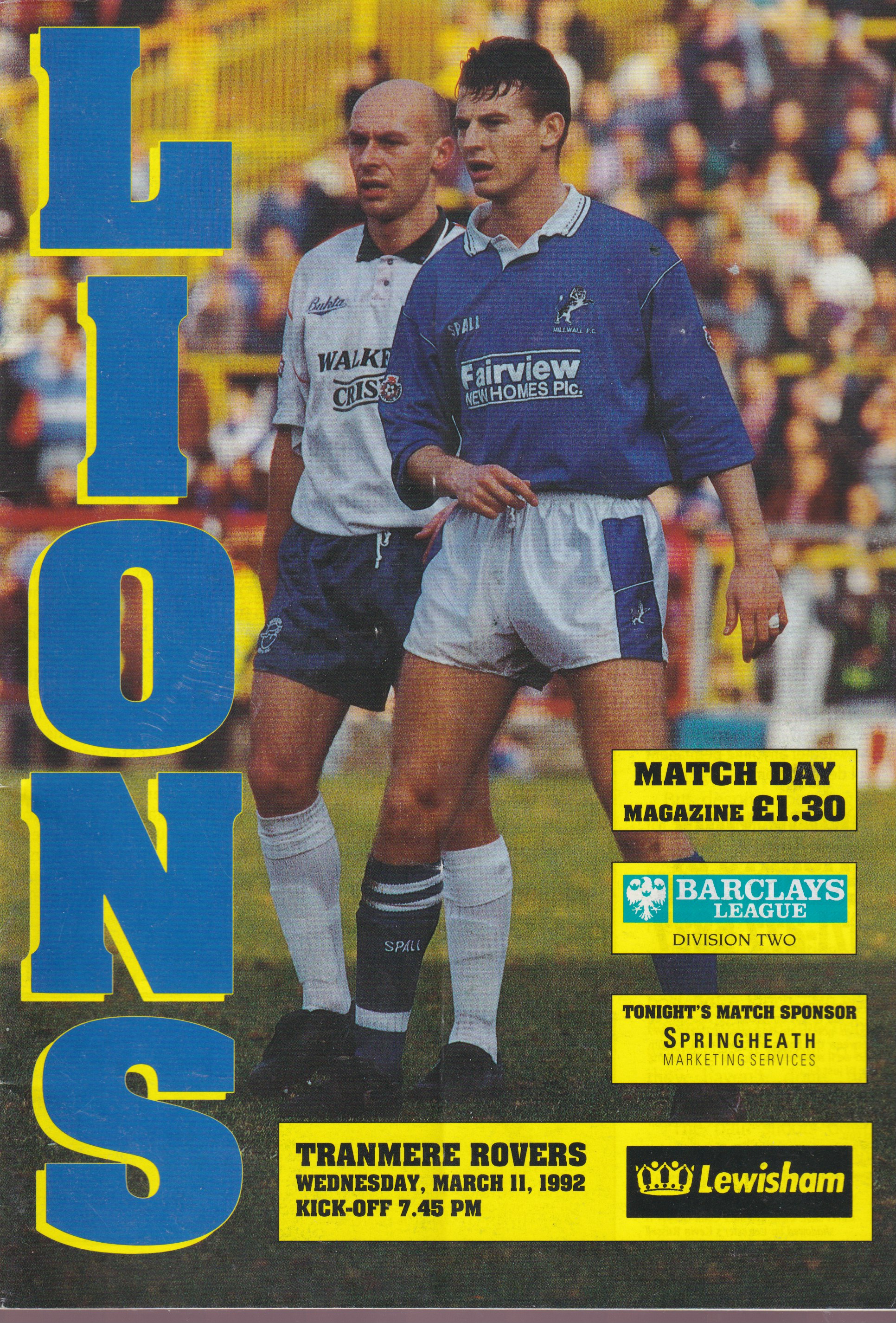 Match Programme for 11/03/1992