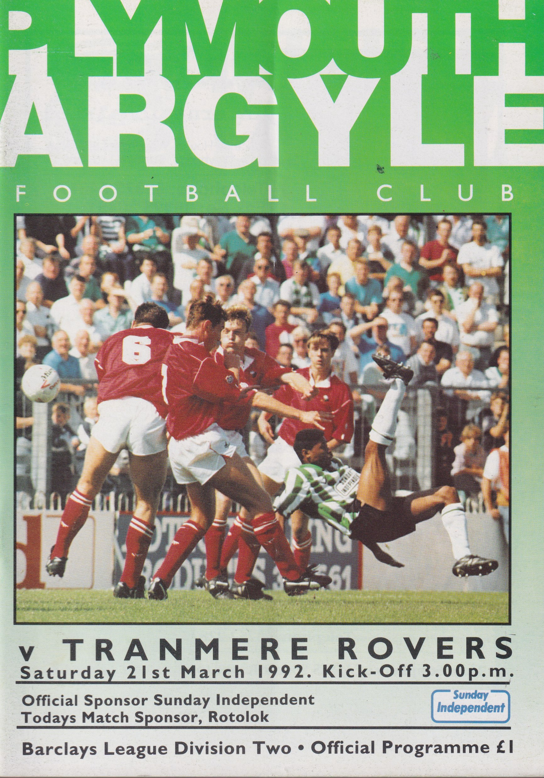 Match Programme for 21/03/1992