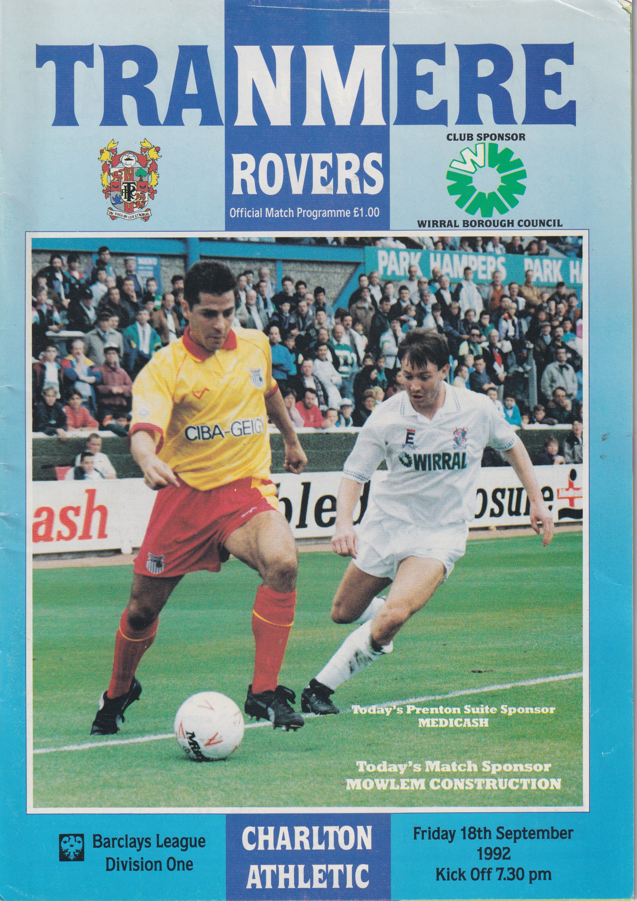 Match Programme for 18/09/1992