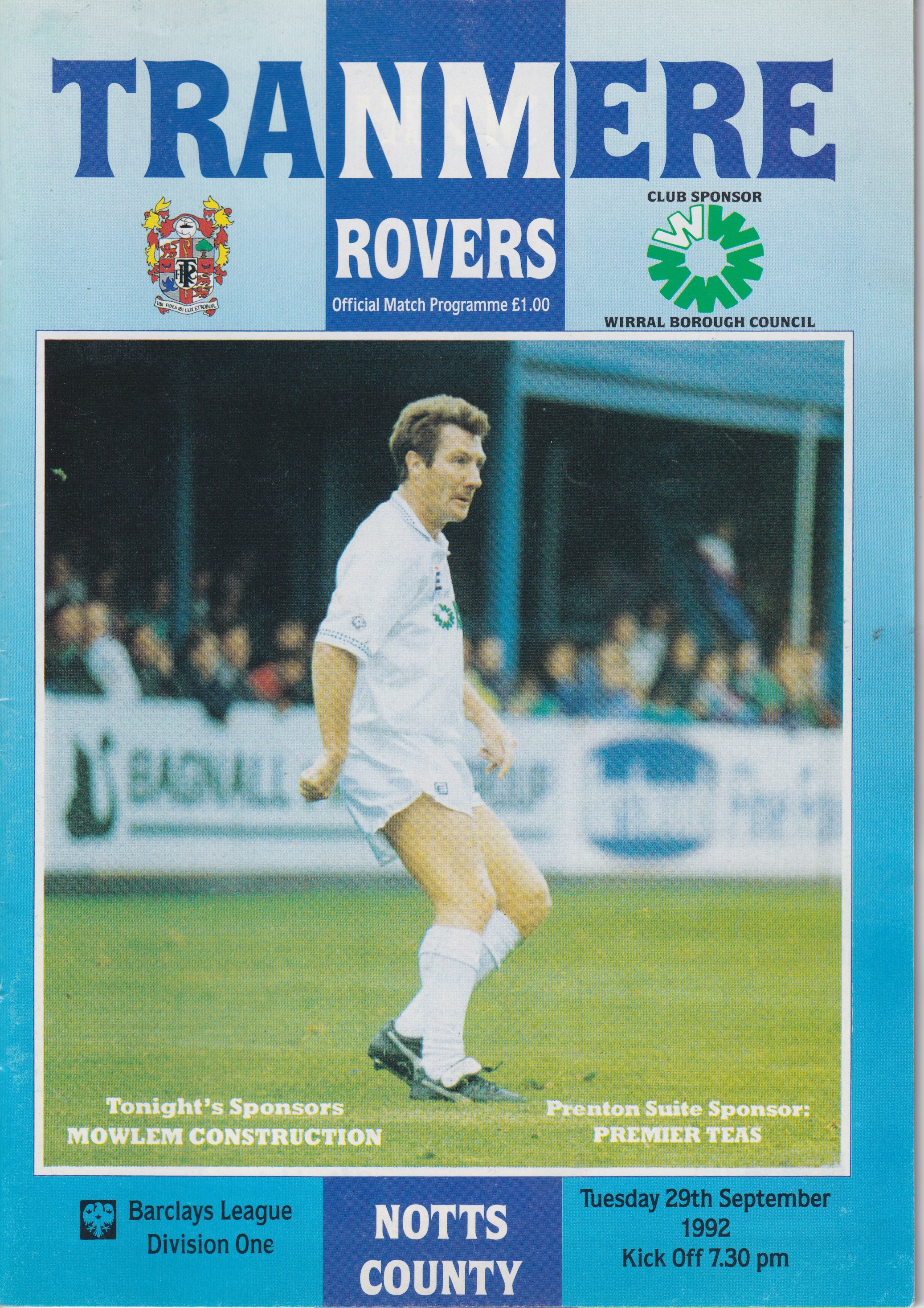 Match Programme for 29/09/1992