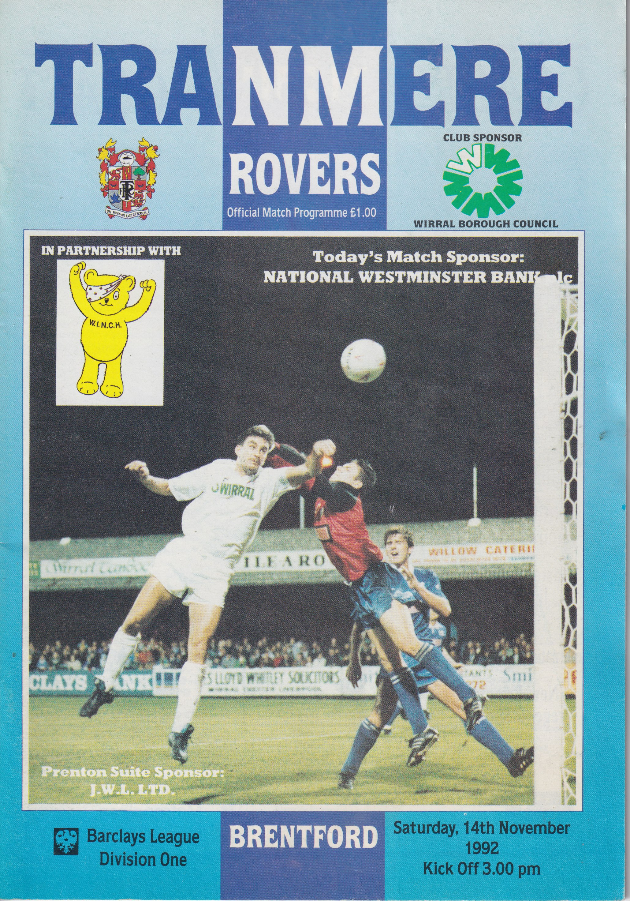 Match Programme for 14/11/1992