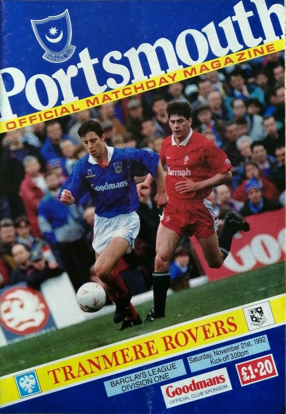 Match Programme for 21/11/1992
