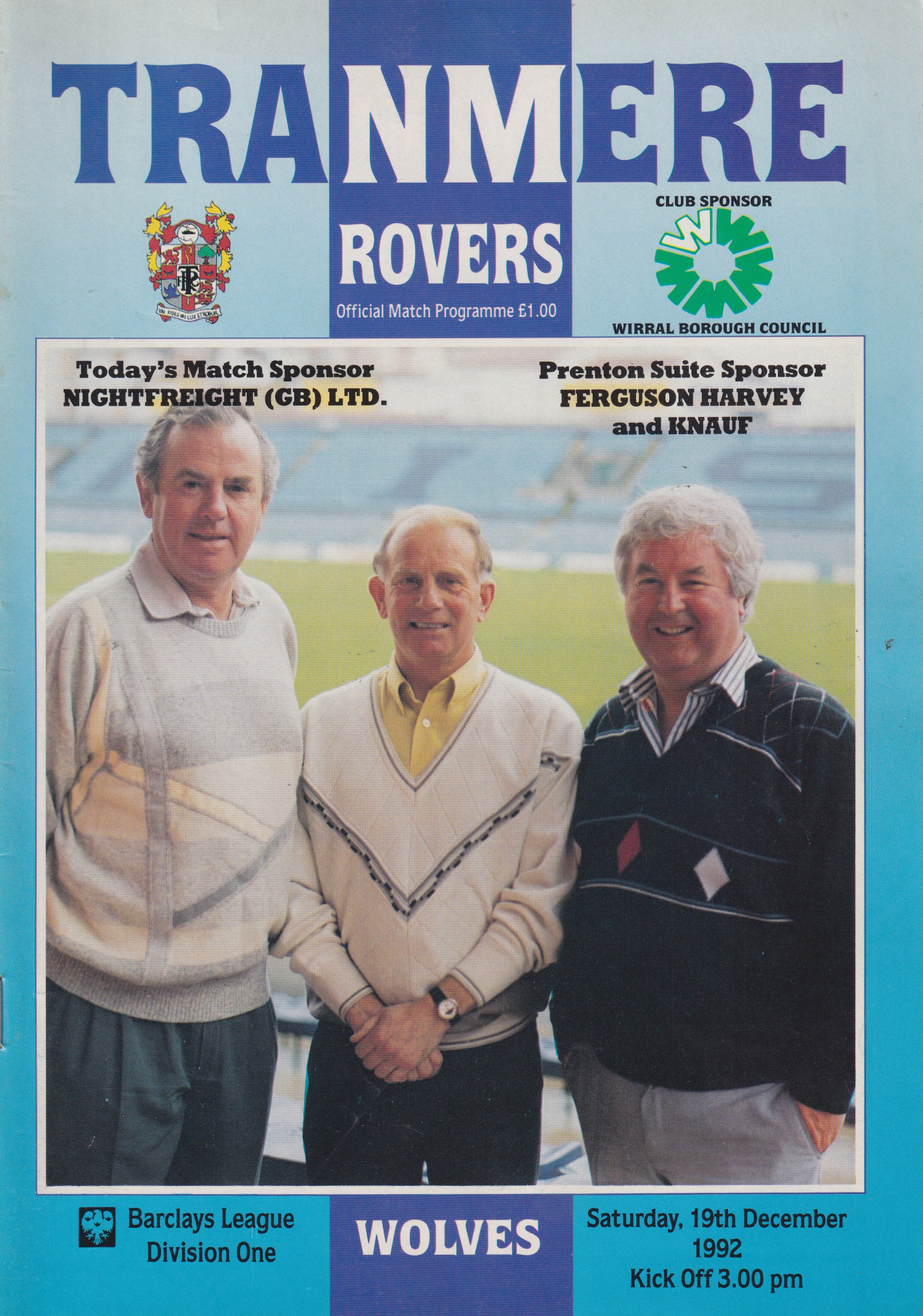 Match Programme for 19/12/1992