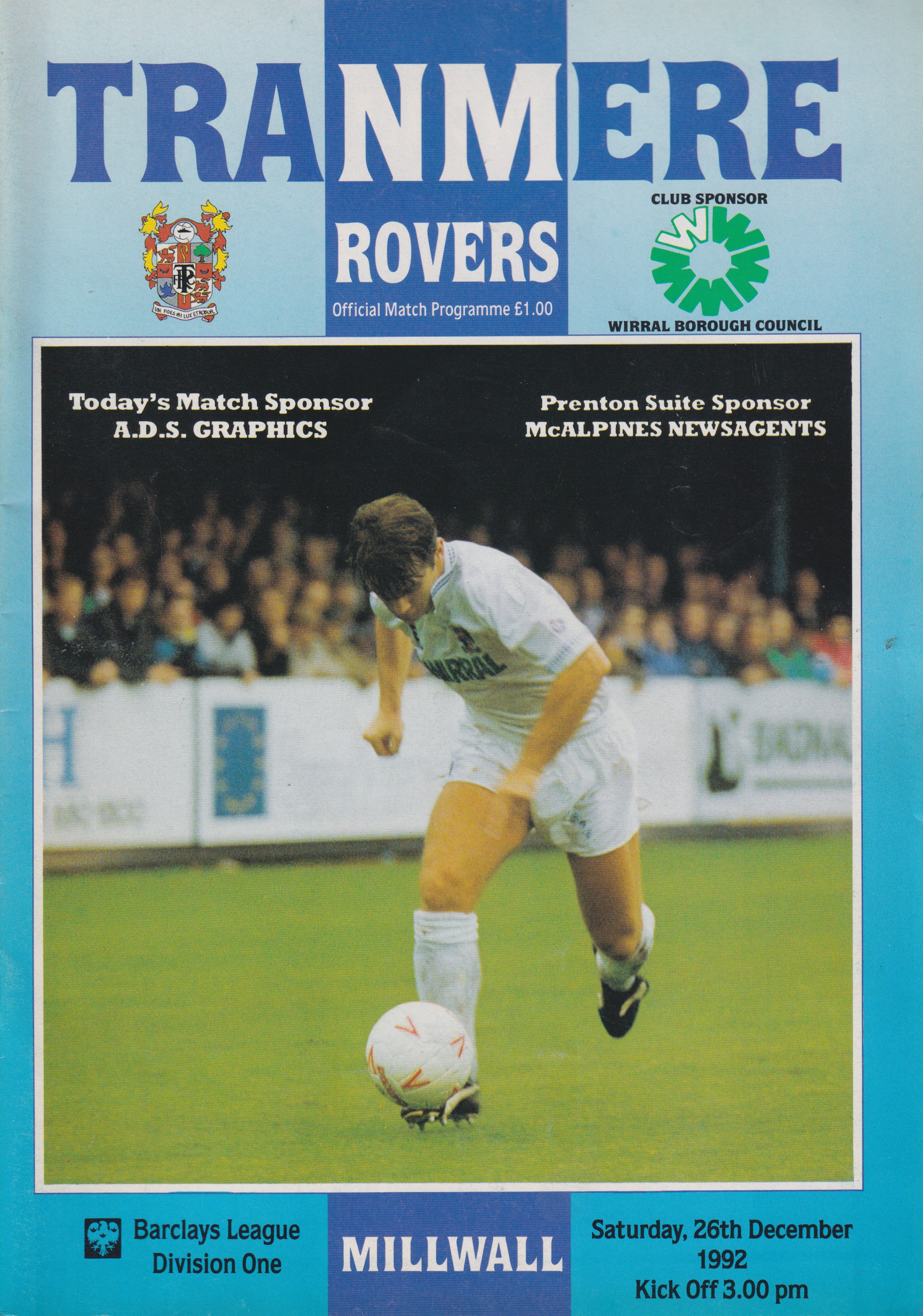 Match Programme for 26/12/1992