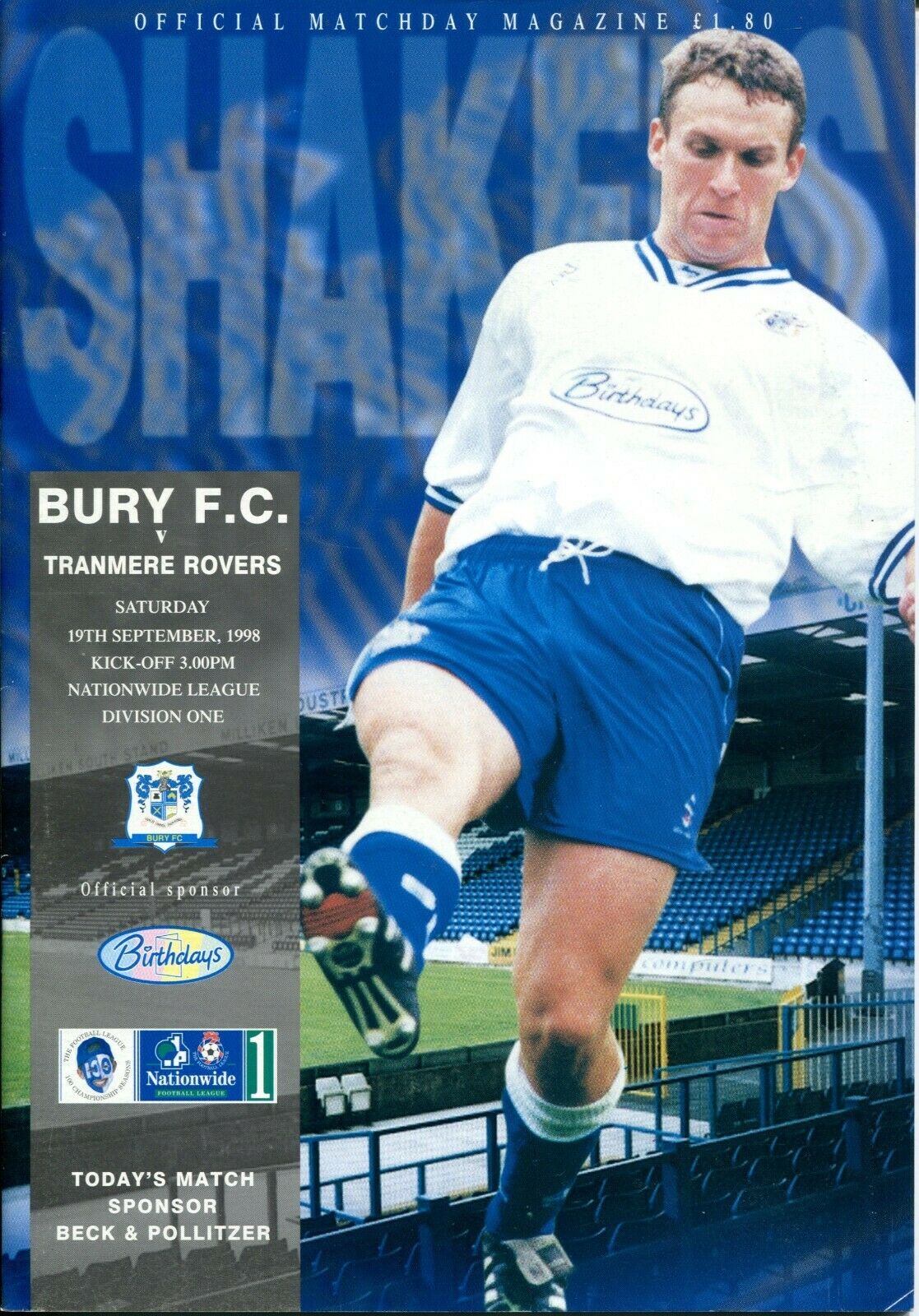 Match Programme for 19/09/1998