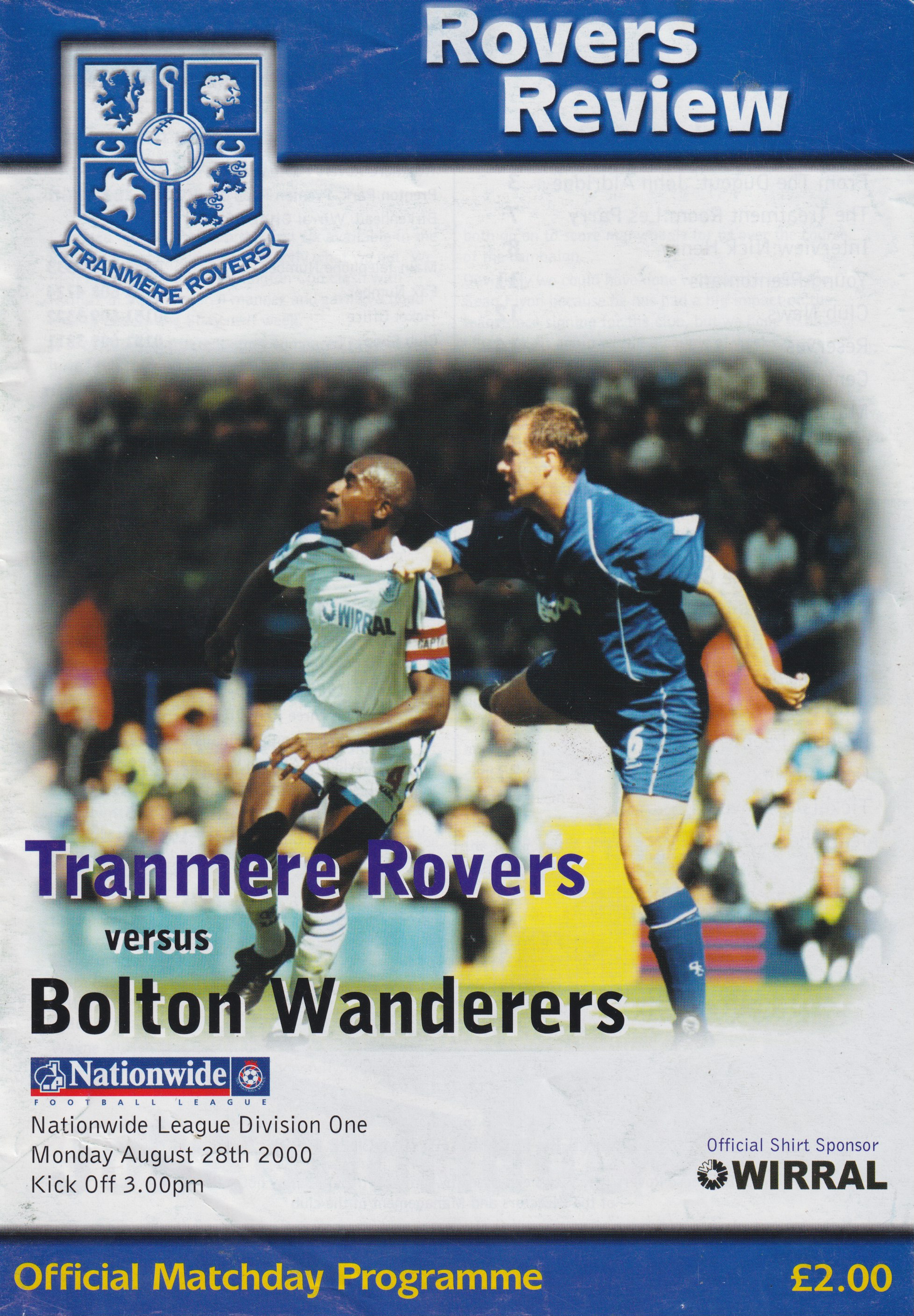 Match Programme for 28/08/2000