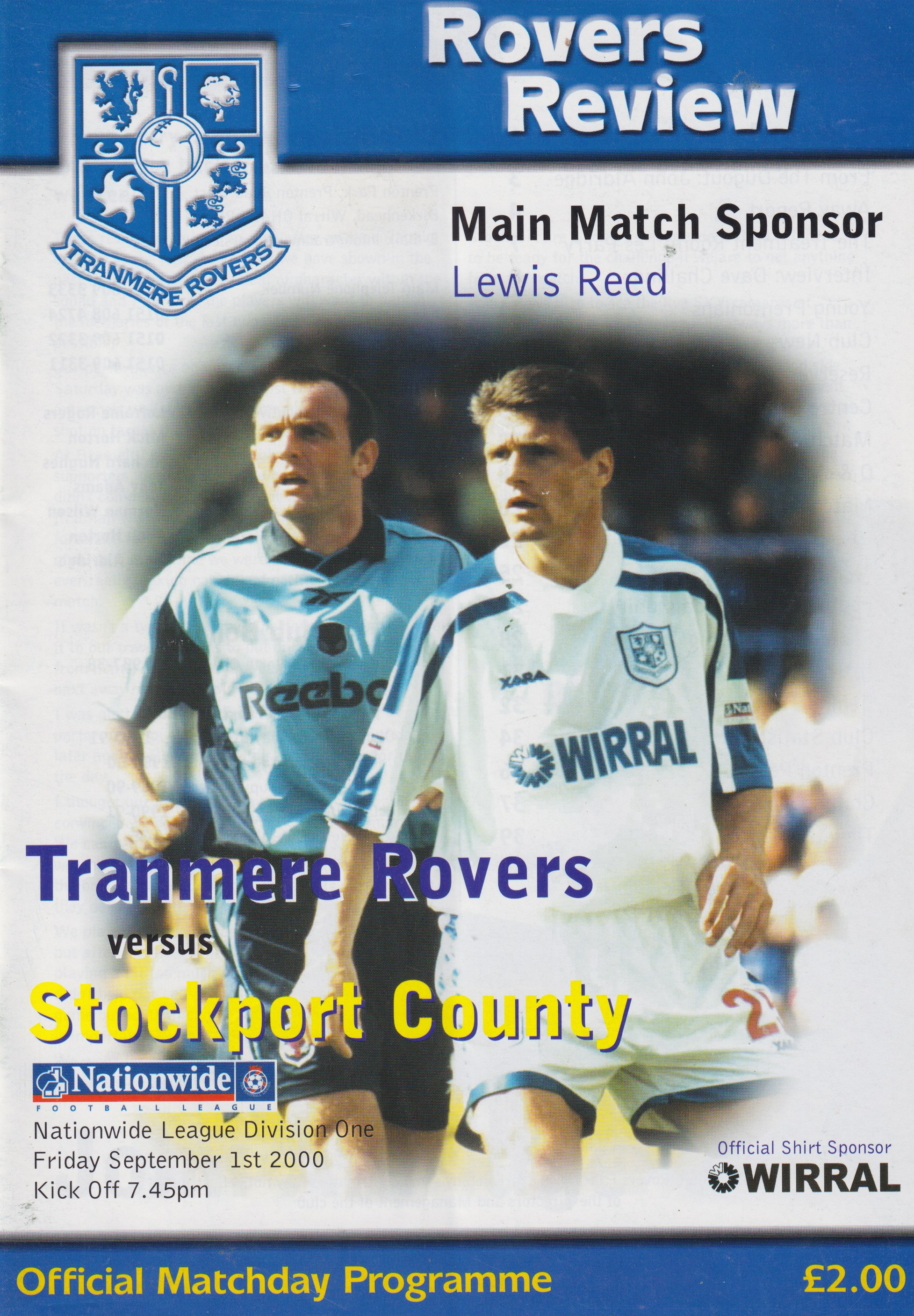 Match Programme for 01/09/2000
