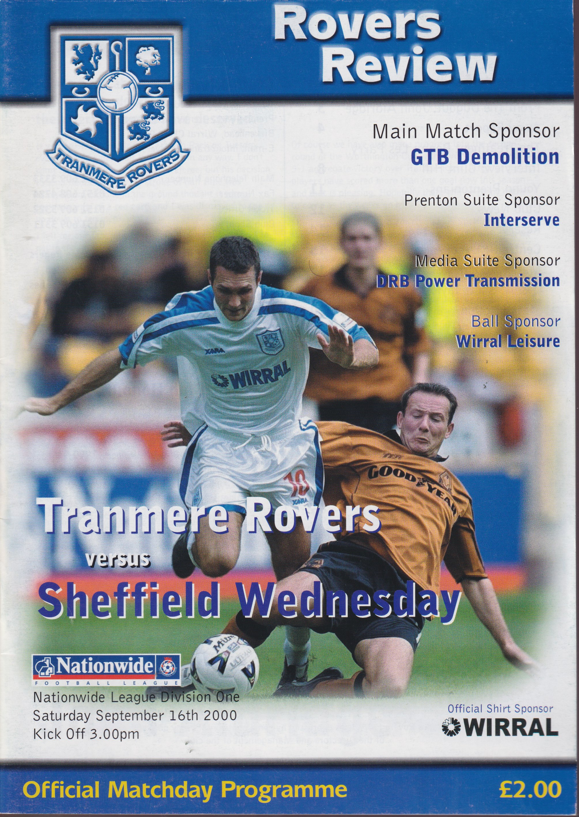 Match Programme for 16/09/2000