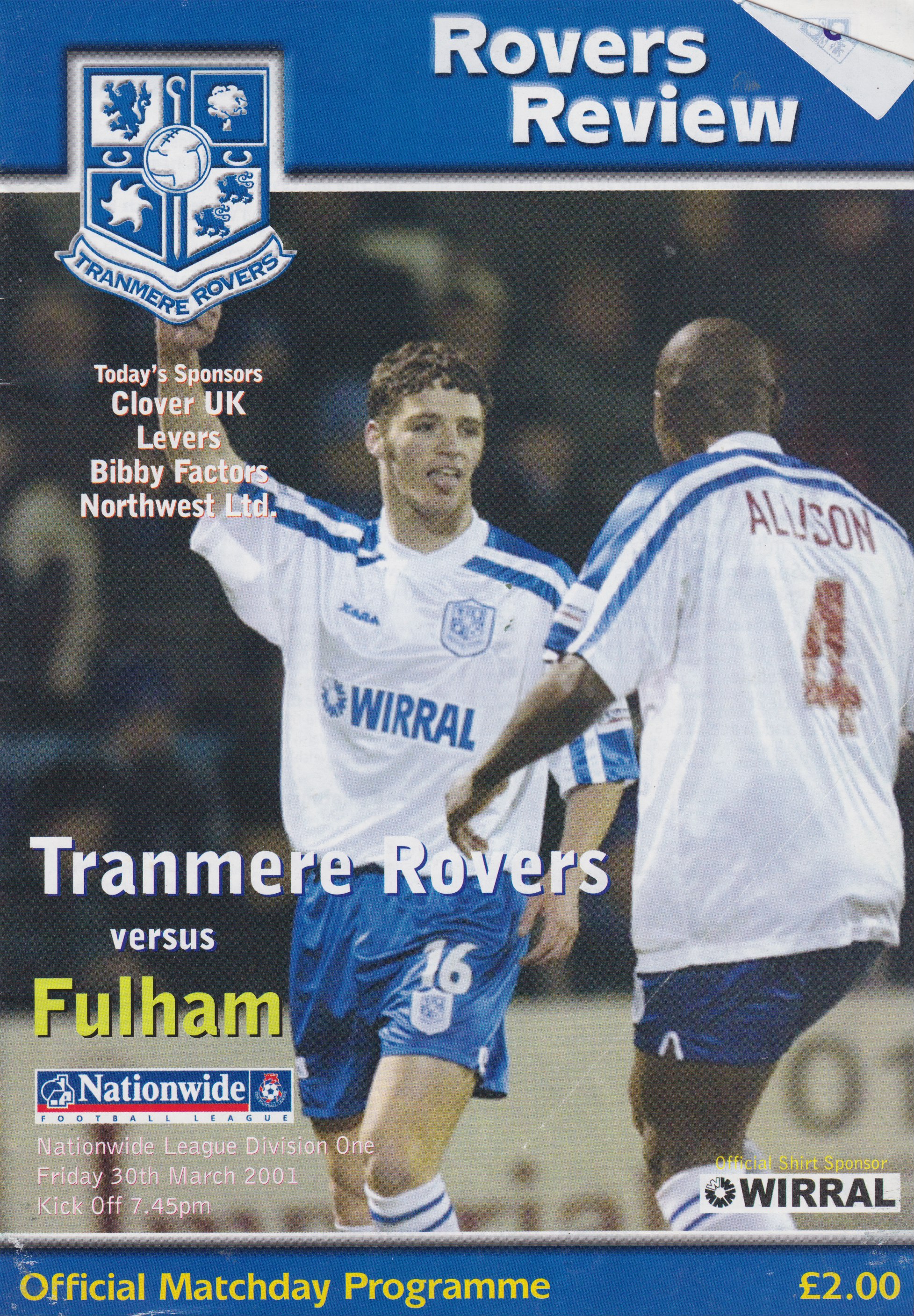 Match Programme for 30/03/2001