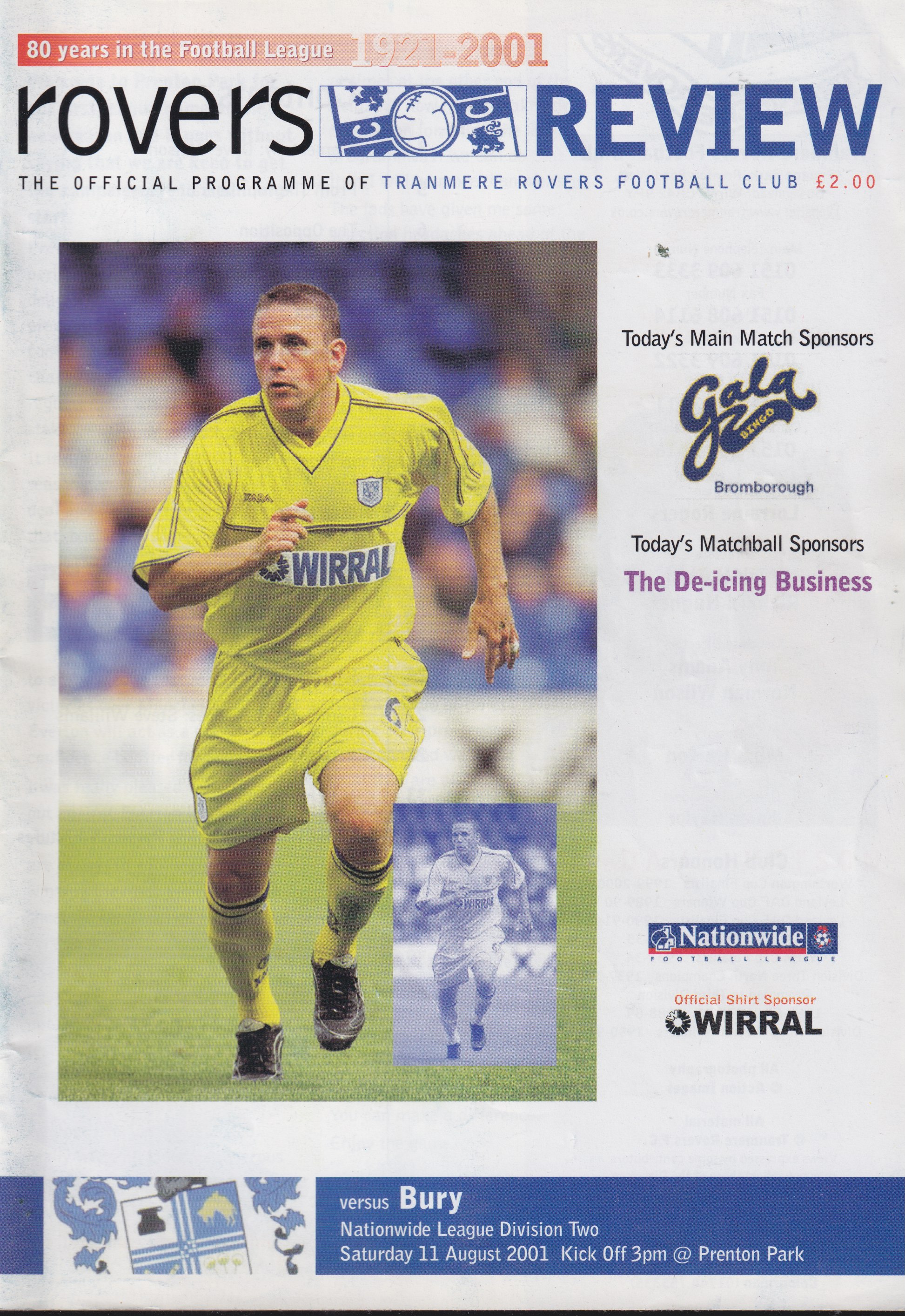 Match Programme for 11/08/2001