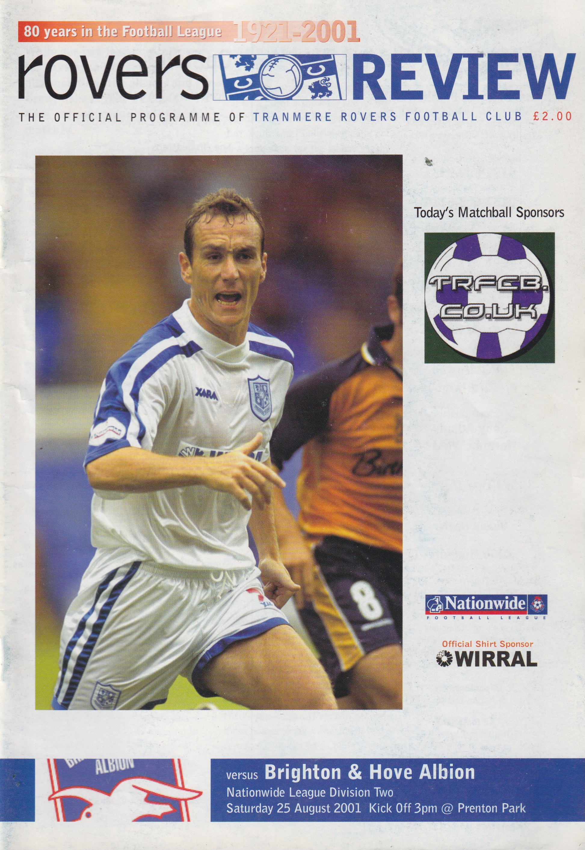 Match Programme for 25/08/2001