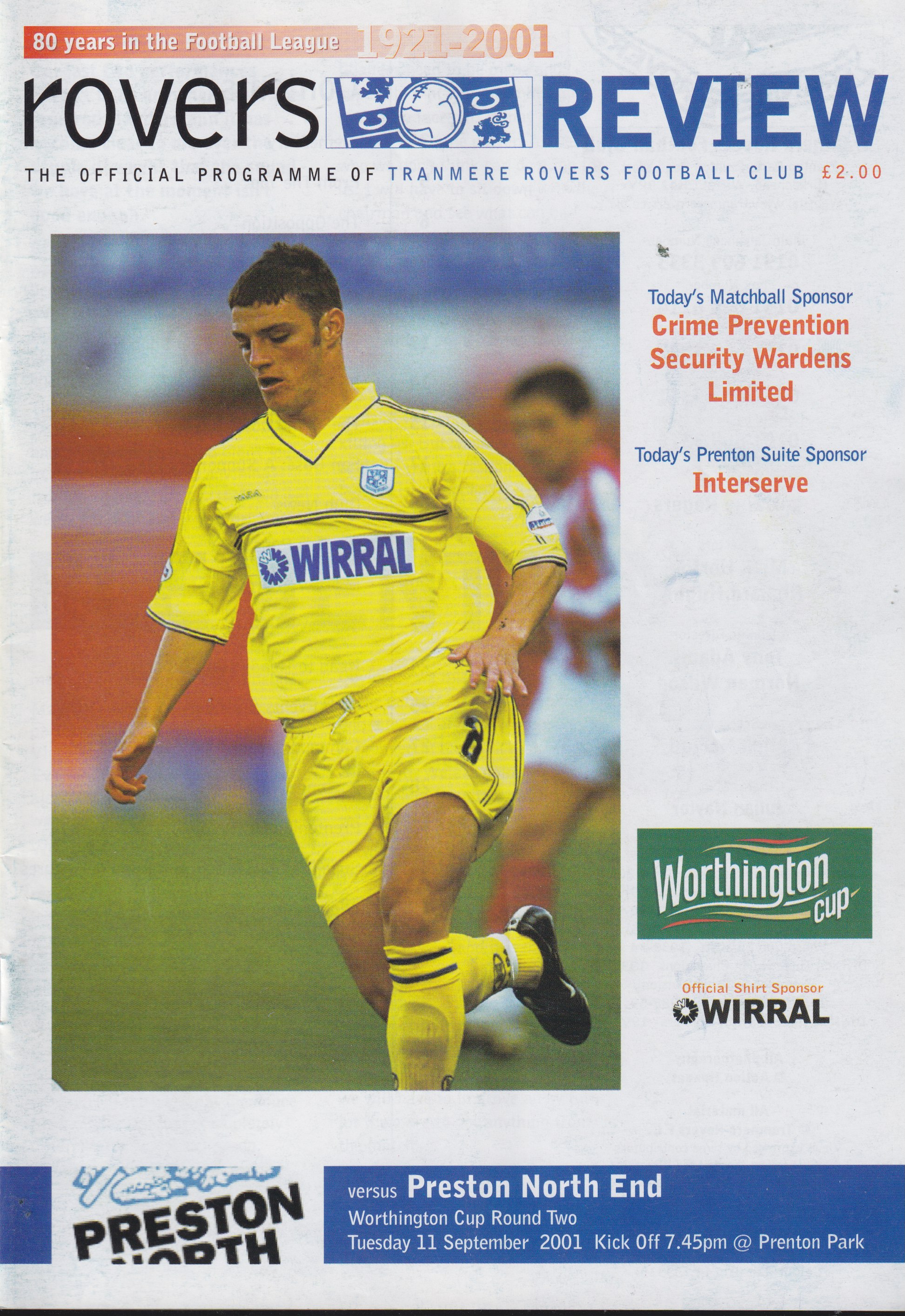Match Programme for 11/09/2001