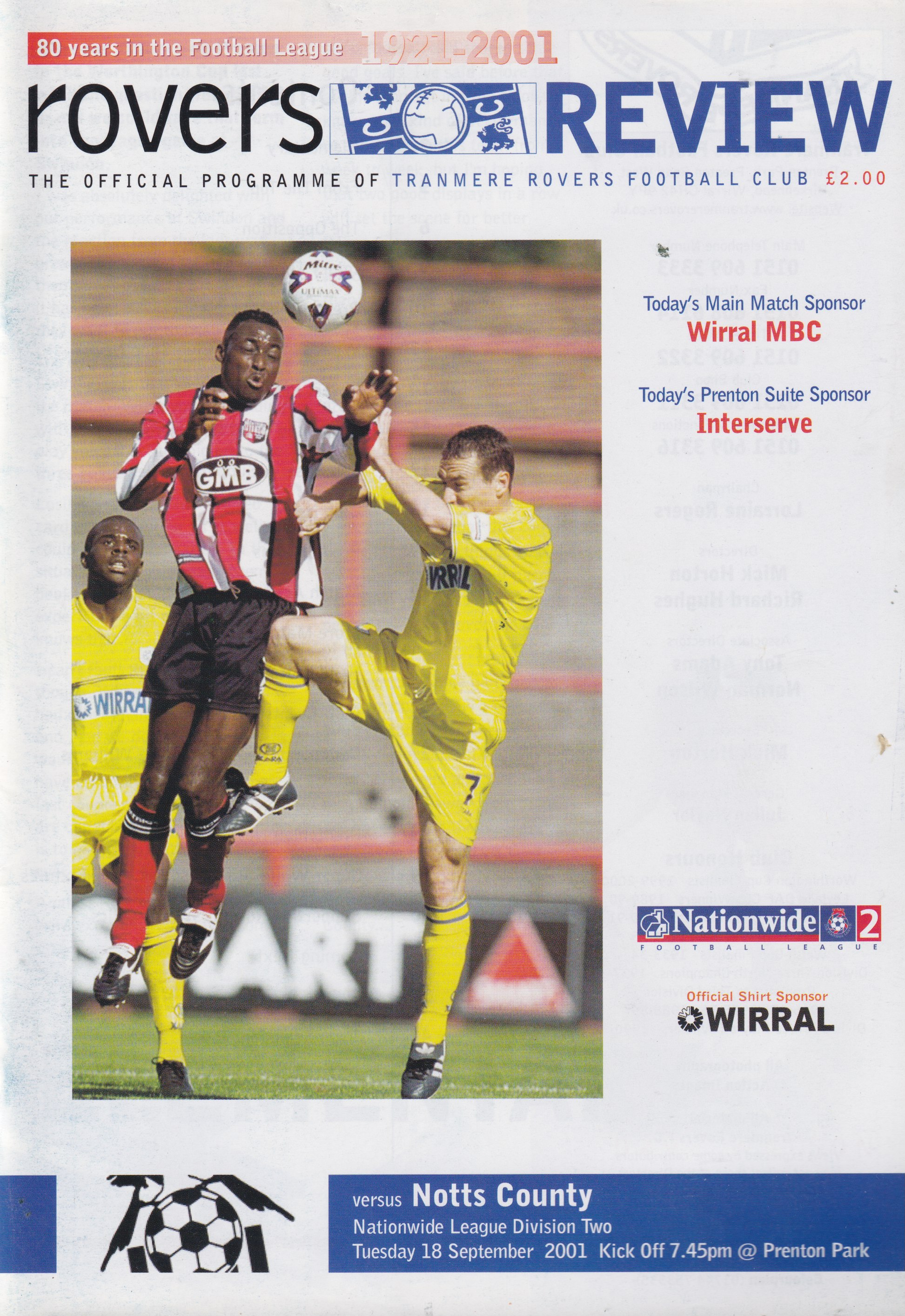 Match Programme for 18/09/2001