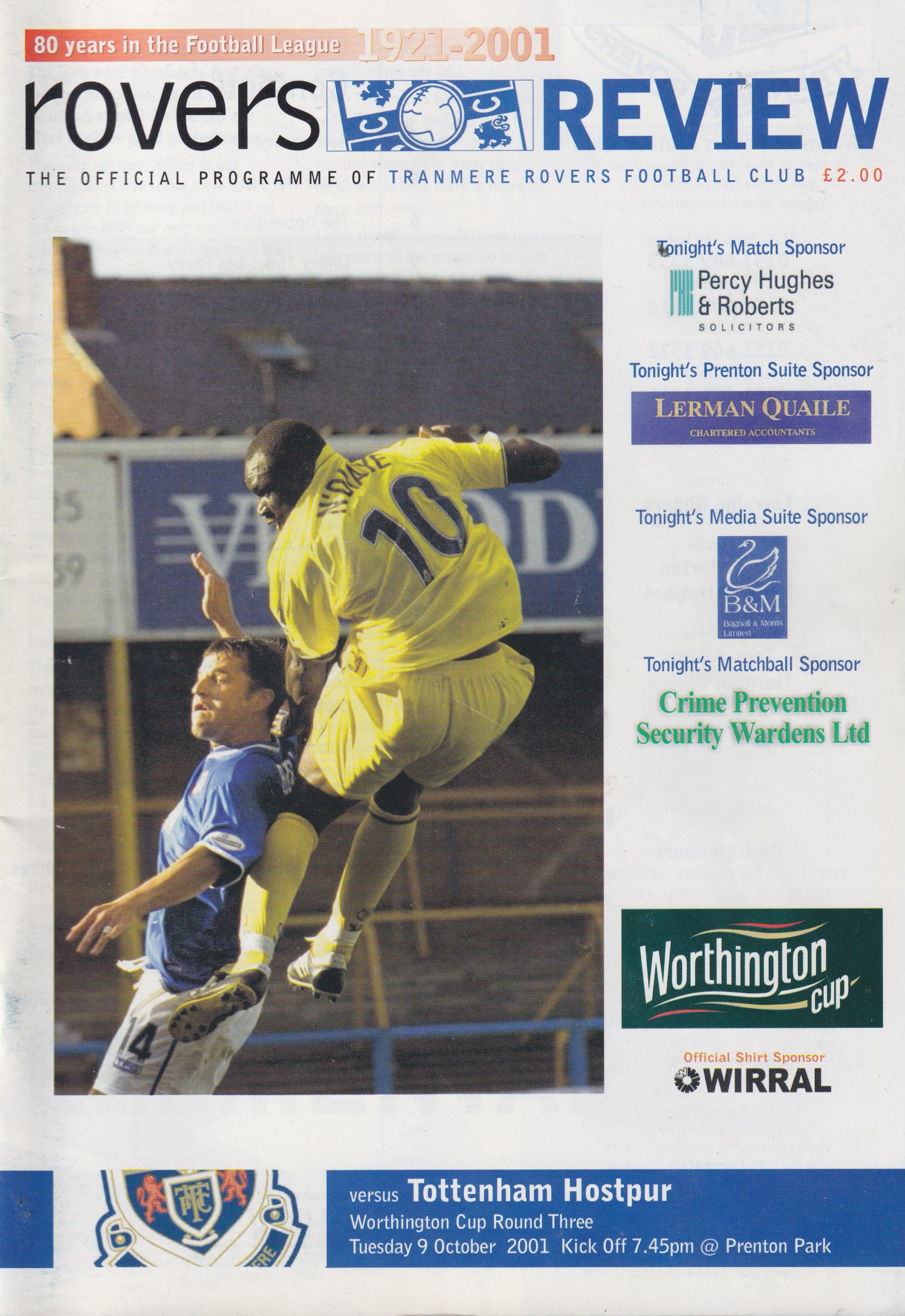 Match Programme for 09/10/2001